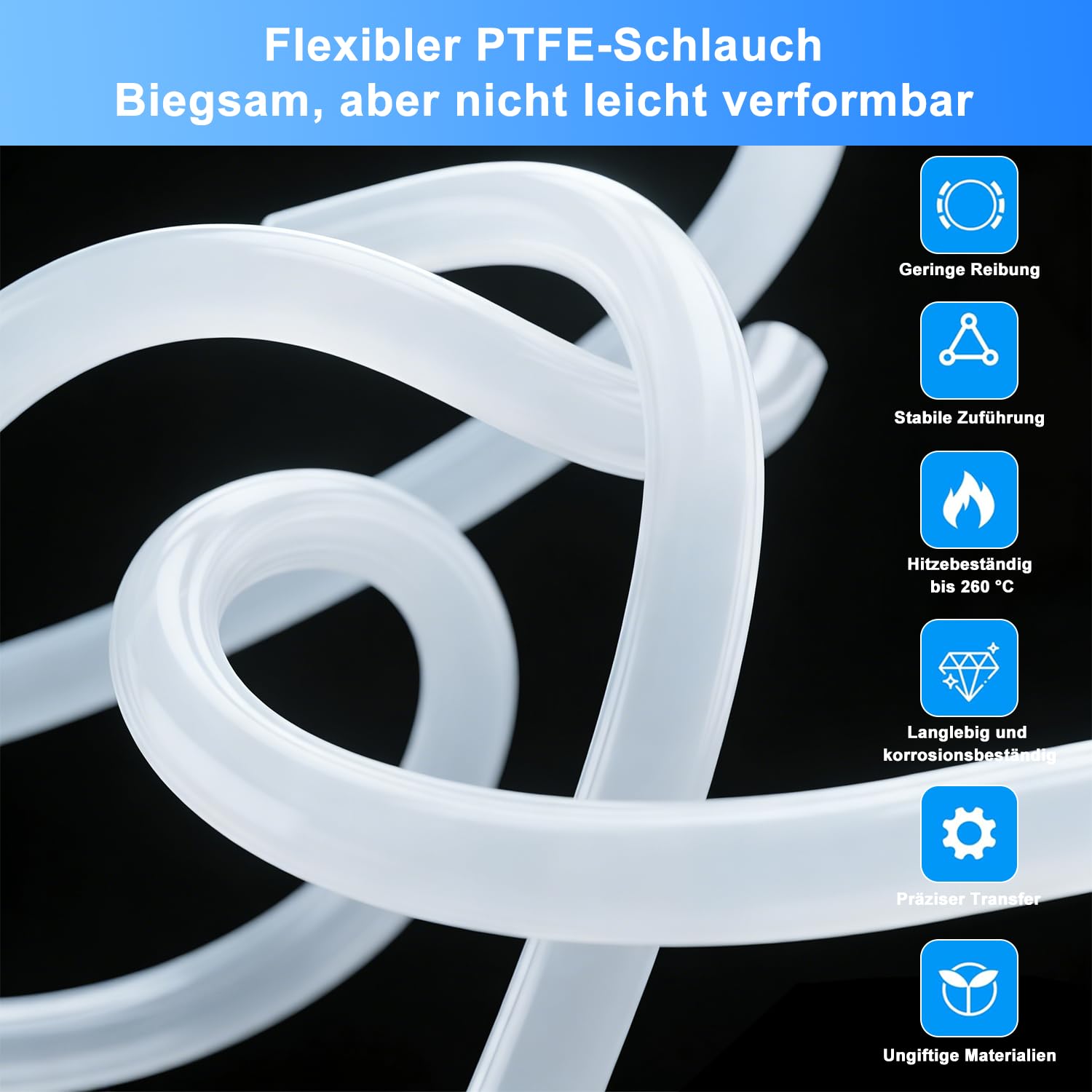 Wąż Ptfe Tube Ptfe wąż z nożem, wąż teflonowy, 4 mm x 2,5 mm, do 1,75 mm, do Bambu Lab A1/A1 mini/P1P/P1S/X1C, kompatybilny z Creality K1/K1 Max / Ender 3 V3 (biały)