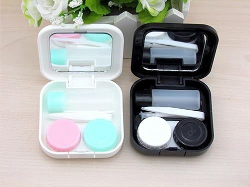 Miniatura 3 de Estuche portátil para lentes de contacto, kit de viaje, contenedor de espejo (negro + blanco)