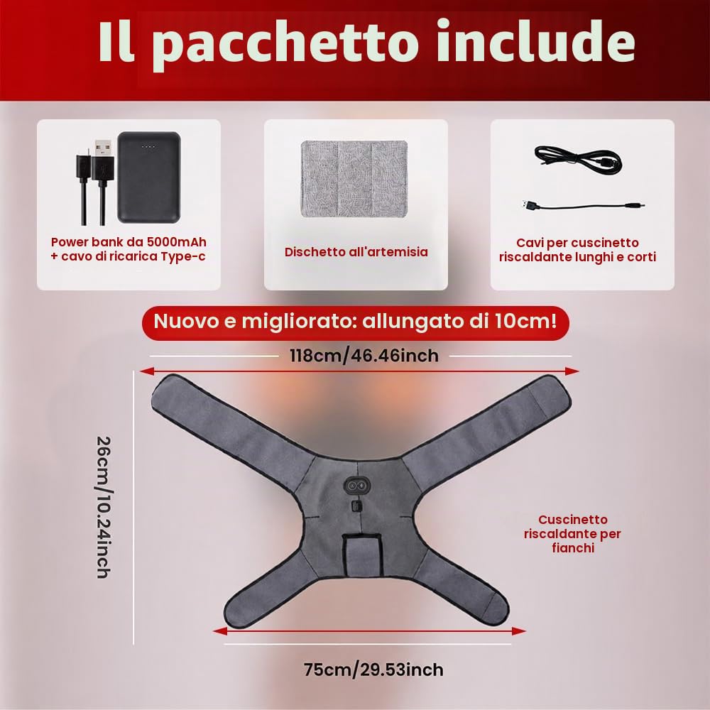 Cuscinetto riscaldante senza fili per anca/sciatica, sollievo dal dolore con 2 cinghie di estensione, 3 cuscinetti termici per anca con 6 massaggi a vibrazione, fascia per anca riscaldata con