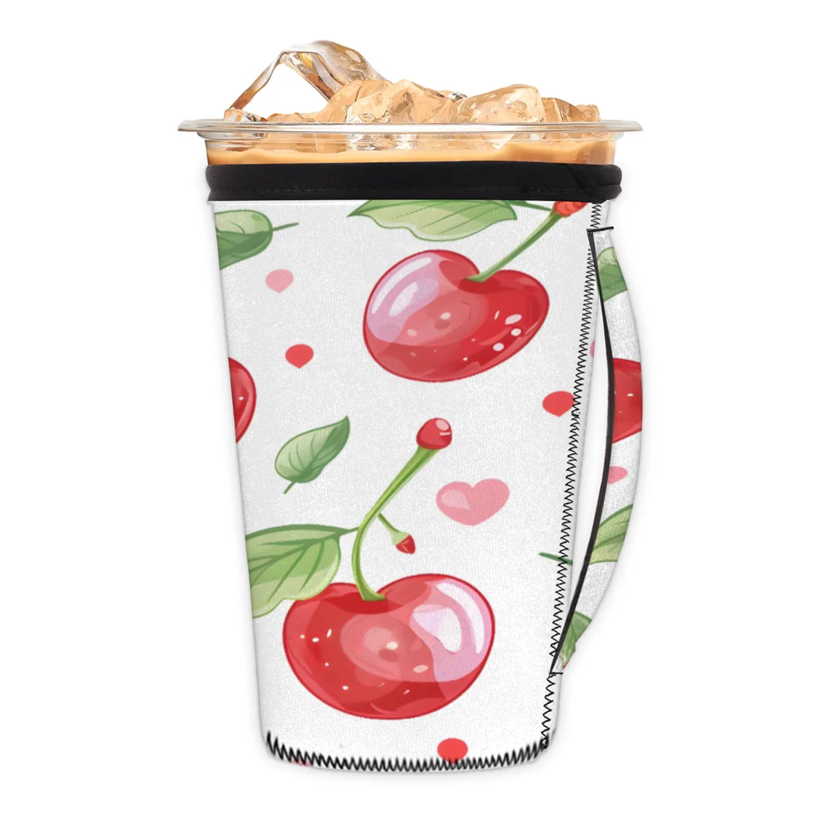 Apples Love Watercolor Reusable Neoprene Coffee Sleeve with Handle Insulated Iced Coffee Cup Holder Reduces Condensation Fits 24-28 oz Cups M