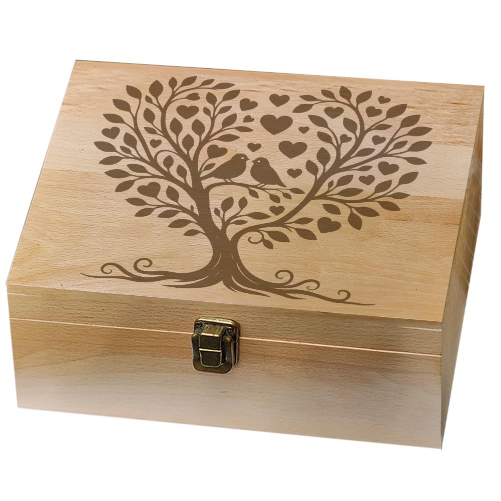 Arricraft 1 Pezzo Scatola per Ricordi in Legno, Albero dell'Amore a Forma di Cuore con Uccelli, Scatola per Memorie Decorativa in Legno con Coperchi a Cerniera per Foto di Anniversario, DVD, Lettere