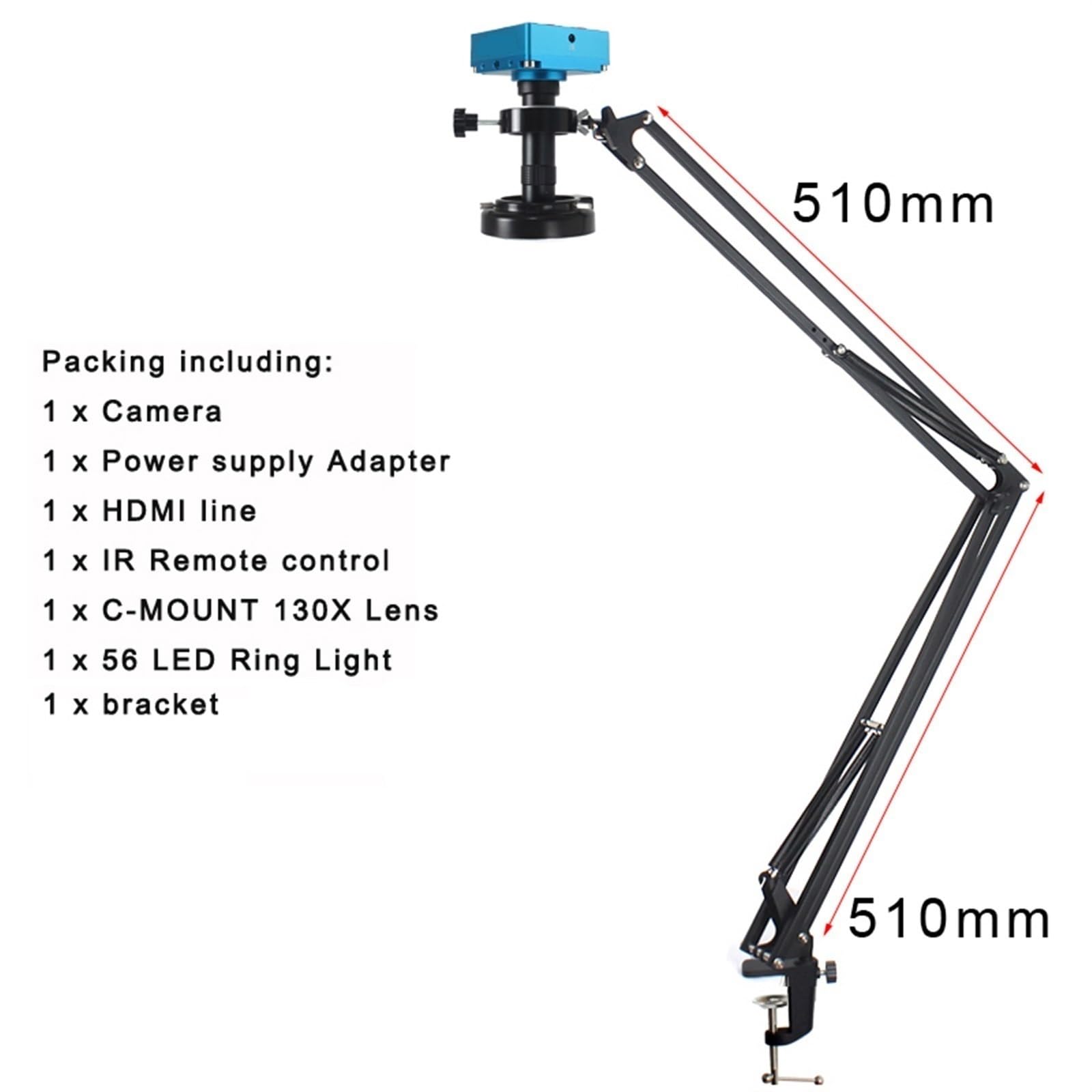Microscopio Digitale Industriale da 48 MP 4K 1080P Hdmi USB con Zoom 130X, Obiettivo con Attacco Ce Supporto A Sbalzo per Riparazioni E Saldature.,51CM-camera-02