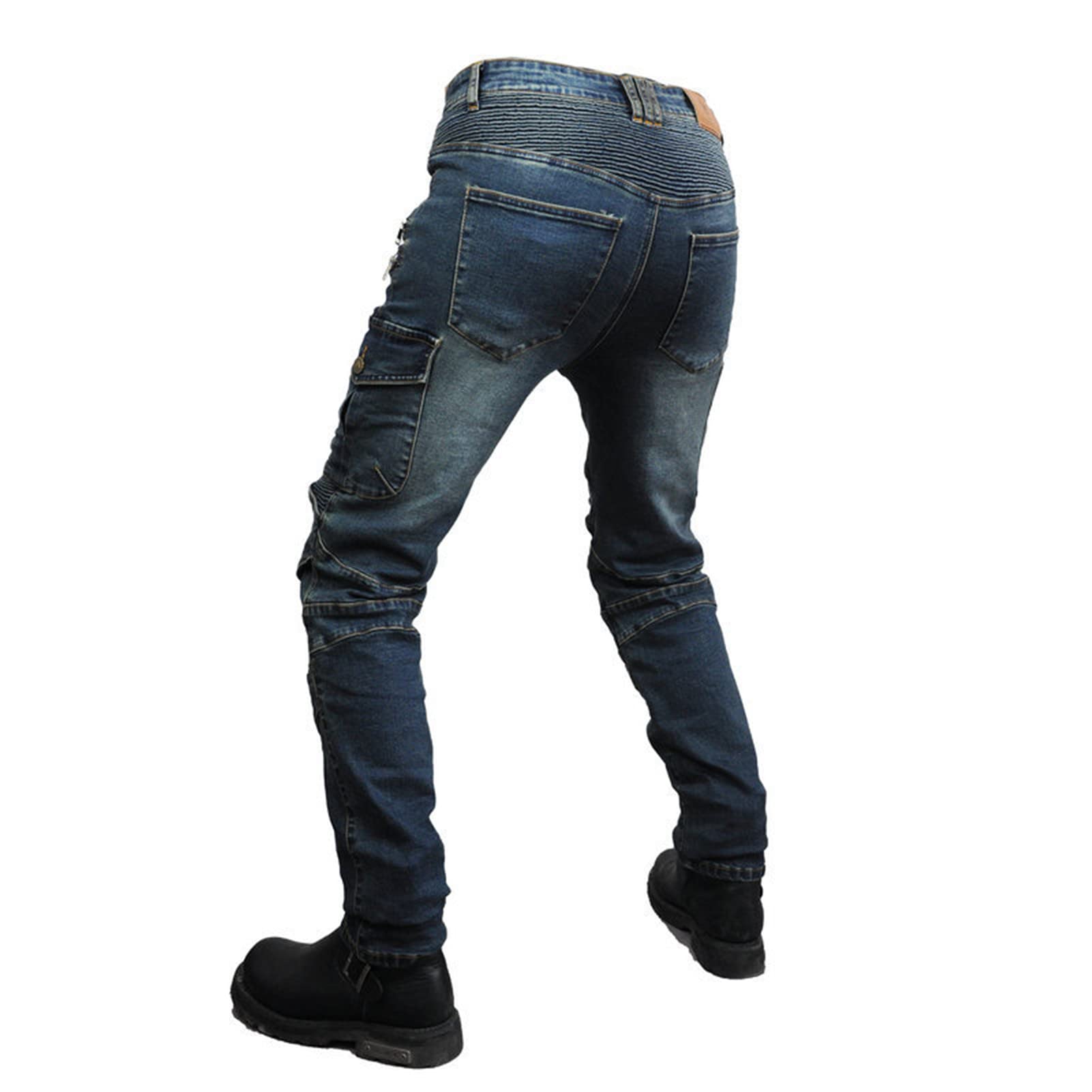 BEDSETS Pantaloni Moto, Pantaloni in Denim Traspirante da Moto da Uomo, Jeans Traspiranti Elasticizzati A Gamba Dritta Resistenti alle Cadute Estive con 4 Dispositivi di Protezione (Blue,4XL)