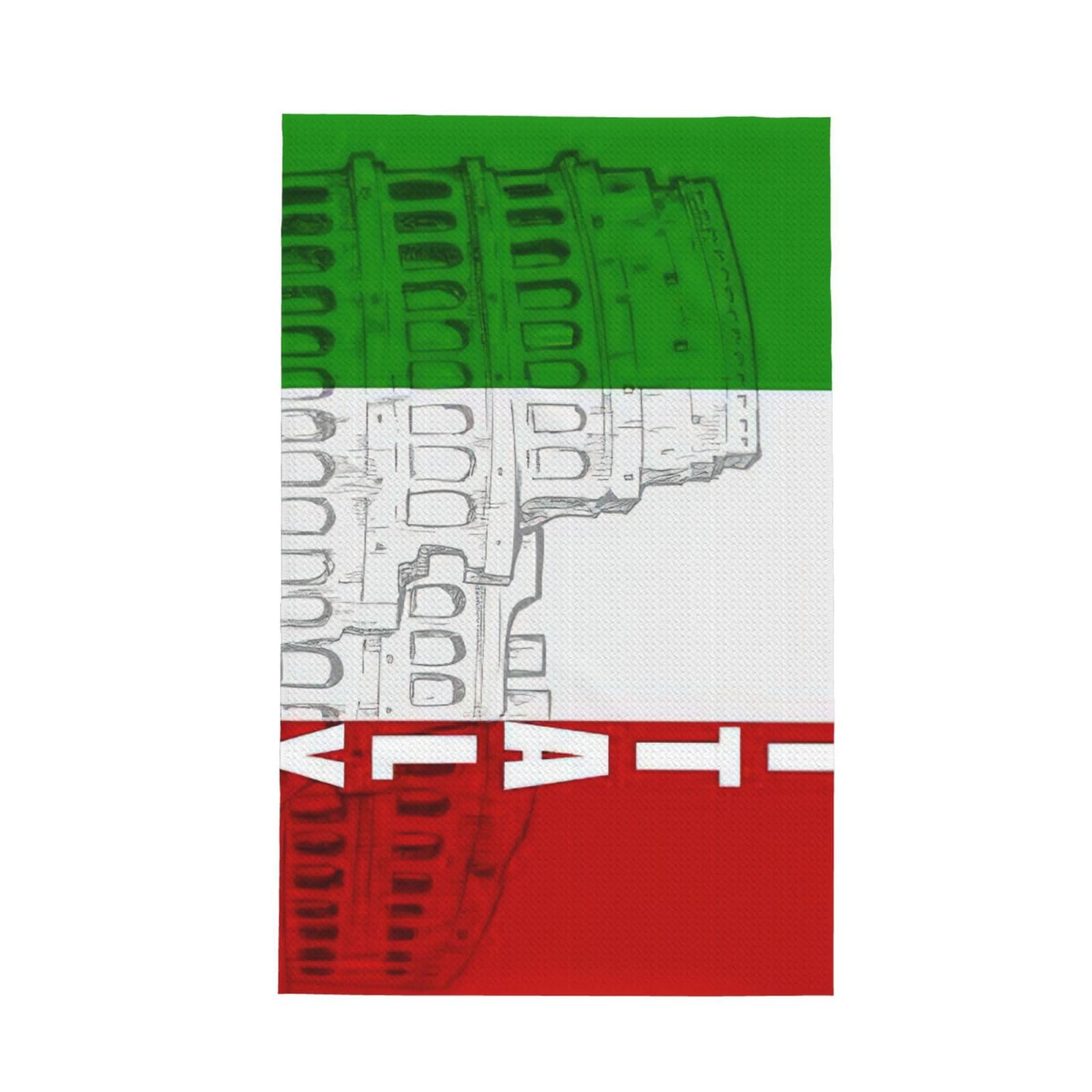 CKGODGF Roman Colosseum Italian Flag Print Absorbent Waffle Dishcloths,Kitchen Towels With Hanging Loops,Tea Towels.