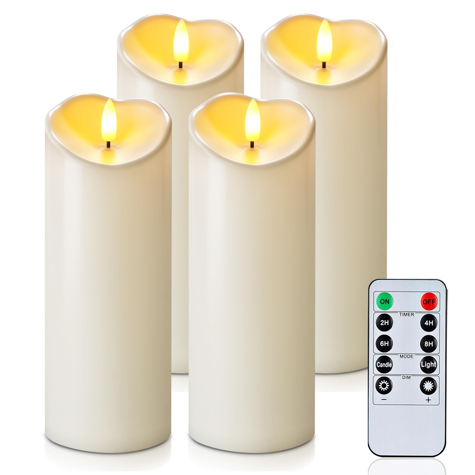 Homemory 3x8 Waterproof Flameless Candles, Remote Timer, Ivory, Set of 4