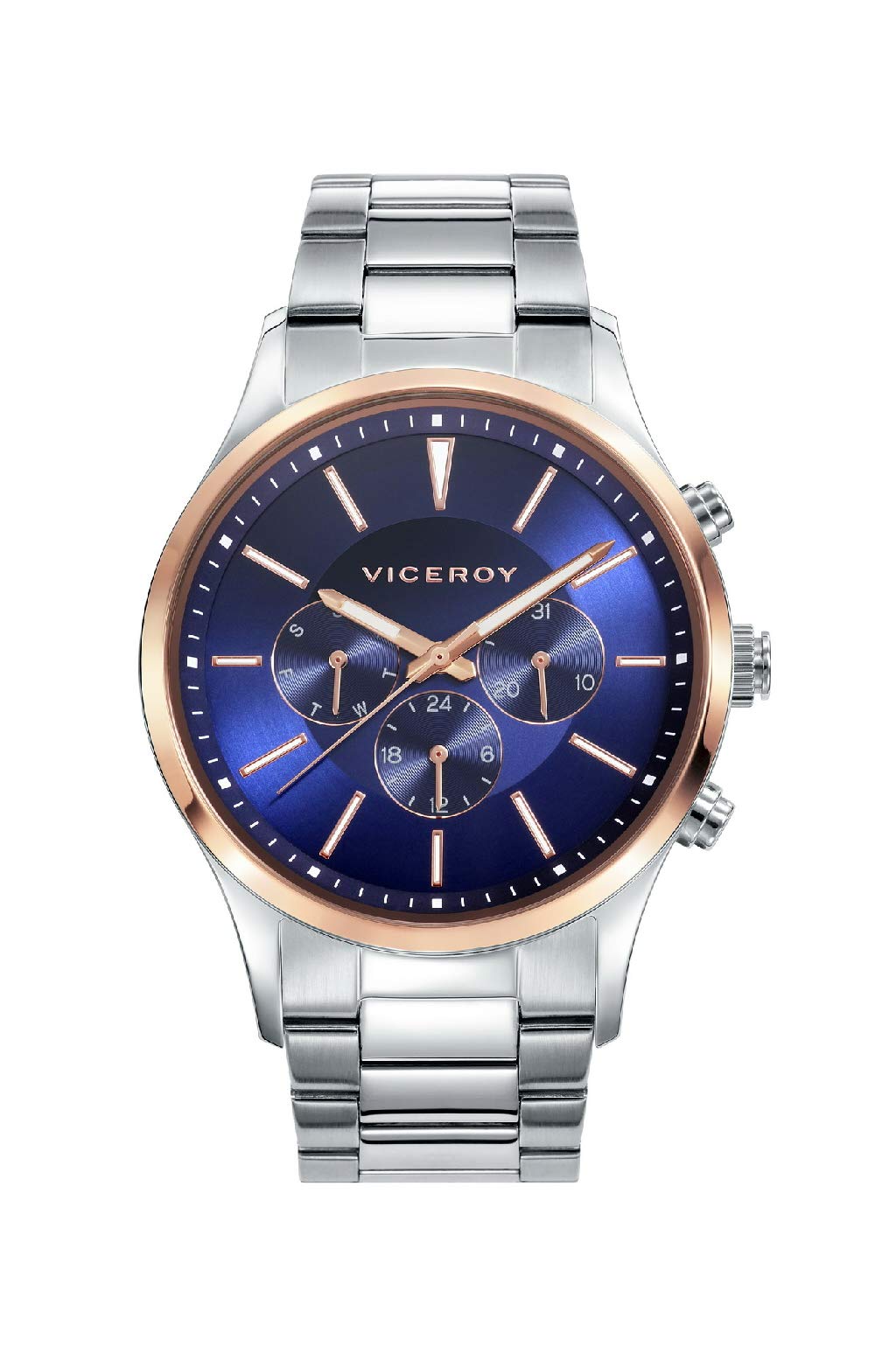 Viceroy Hombres Cronógrafo Cuarzo Reloj con Correa de Acero Inoxidable 42333-37, Plata Metálica, Pulsera