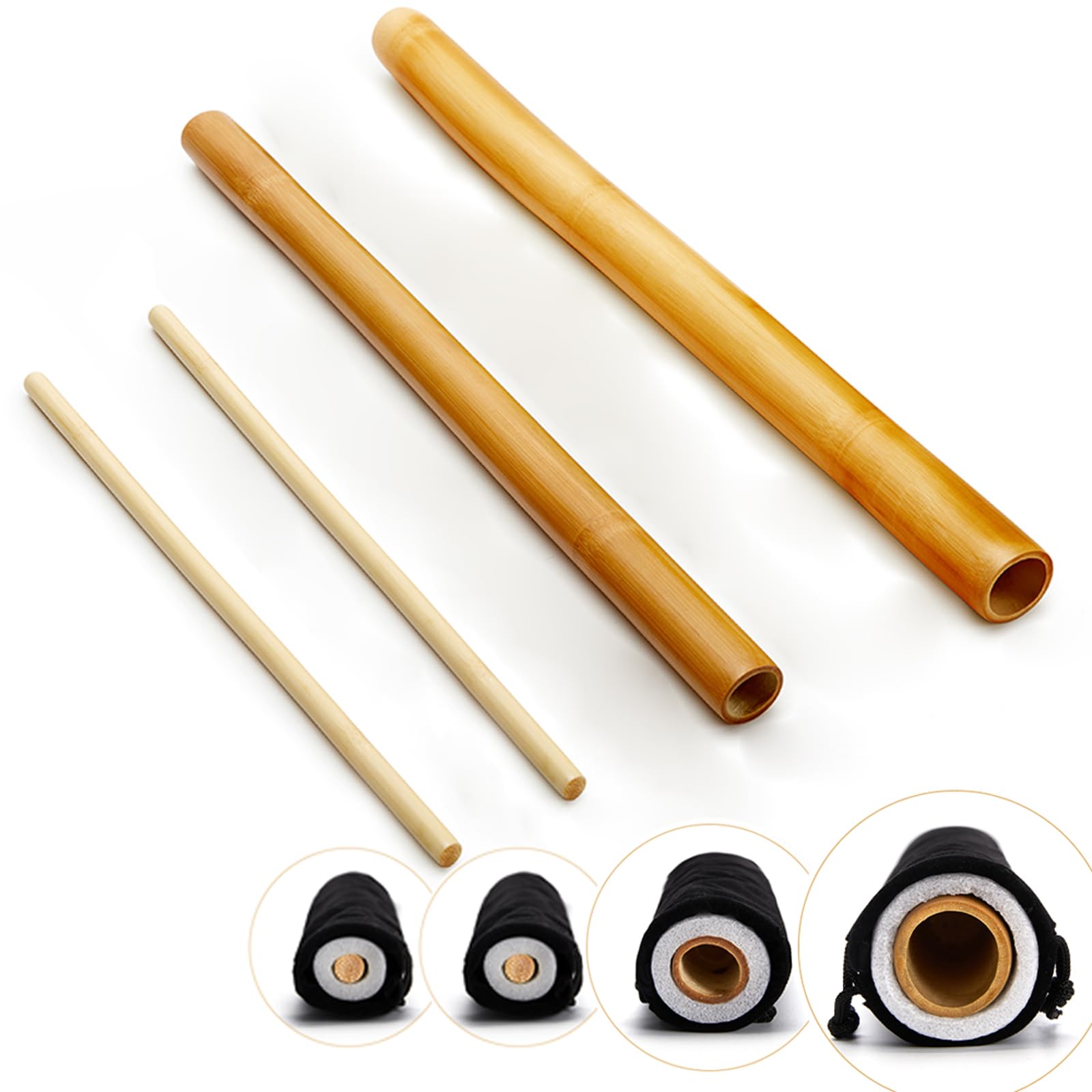 OnVisit 2PCS Solid Facial Massage Bamboos and 2PCS Hollow Bamboo Roller Stick Sets Warm Bamboo Therapy Full Body Guasha SPA Massage Tool Set at Home/Professional Massage Studio Relax Muscles