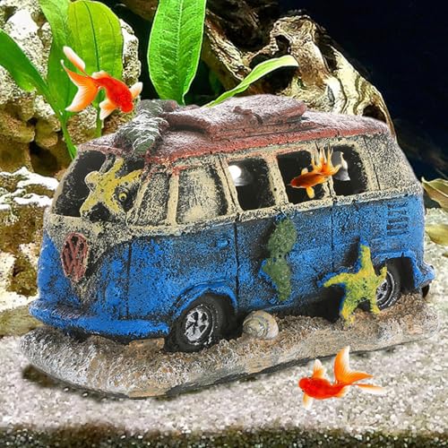 SoeUyd Deco Aquarium, Decoration Aquarium Cachette, Ornements en Résine, Conception Automobile et Autobus, Offrant aux Animaux Aquatiques Un Espace pour...