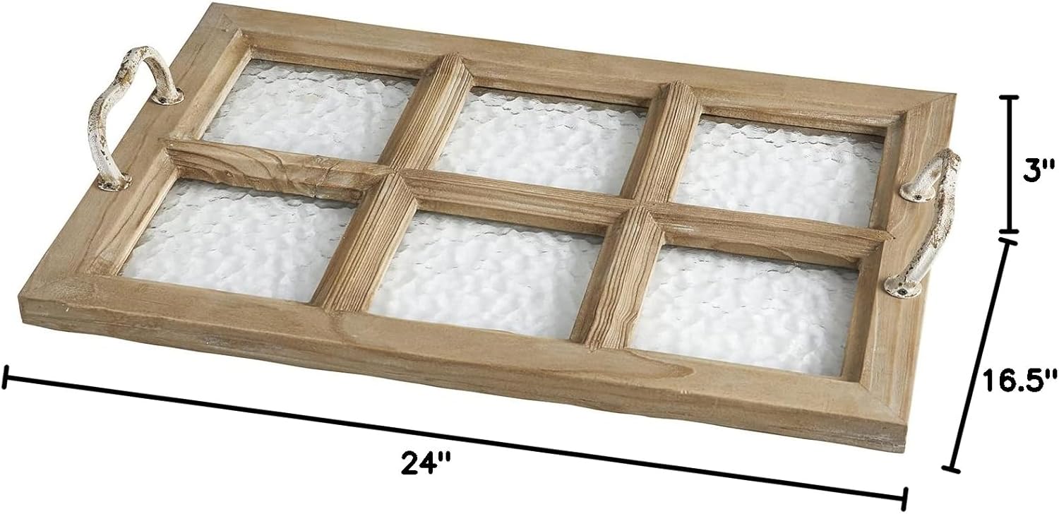 47th & Main Paneled Glass Wood Decorative Tray, 24 x 16.5-Inches, Natural