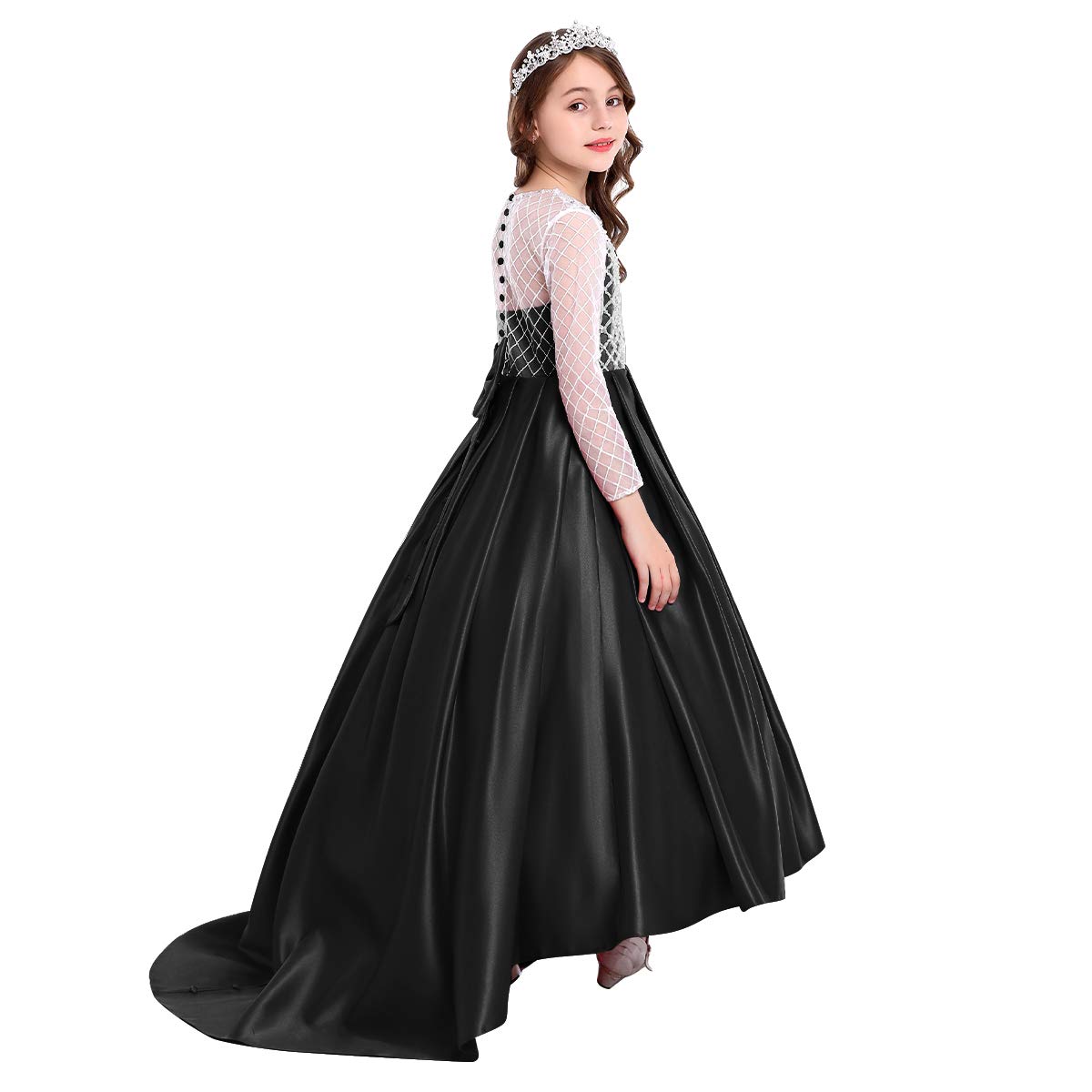 IMEKIS Vestido elegante para dama de honor, vestido formal de fiesta, princesa, primera comunión, cóctel, noche, manga larga, para baile, 2-13 años