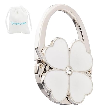 Four Leaf Clover Design Foldable Handbag Hanger Folding Purse Table Hook Holder(White)