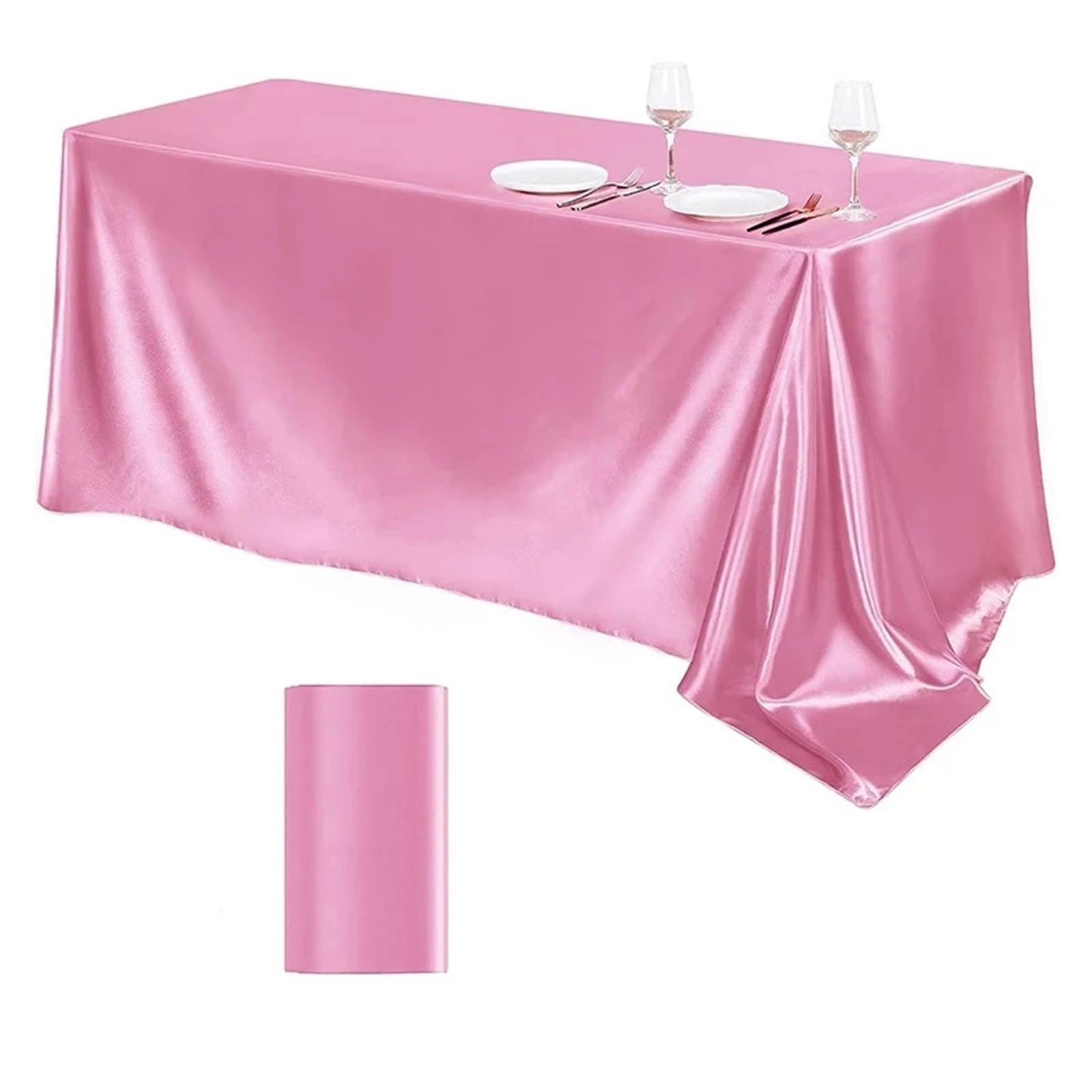 LuMOUzhou Reusable Rectangle Satin Tablecloth Satin Rectangle Tablecloth Multicolor 145x100-335cm For Wedding Party Banquet(Roze,145x100cmX1Pcs)