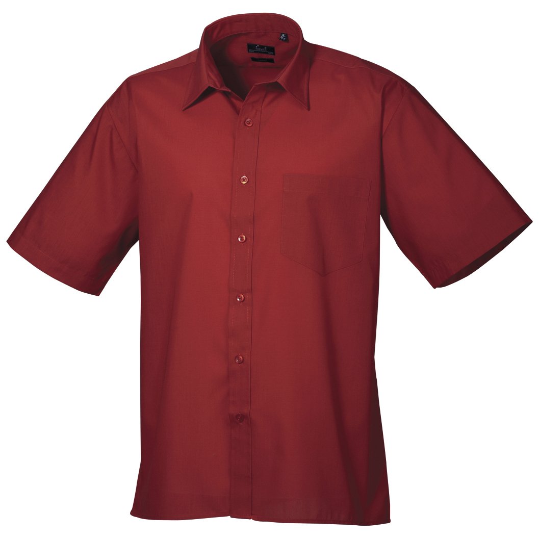 Premier Mens Short Sleeve Formal Poplin Plain Work Shirt (17.5) (Burgundy)