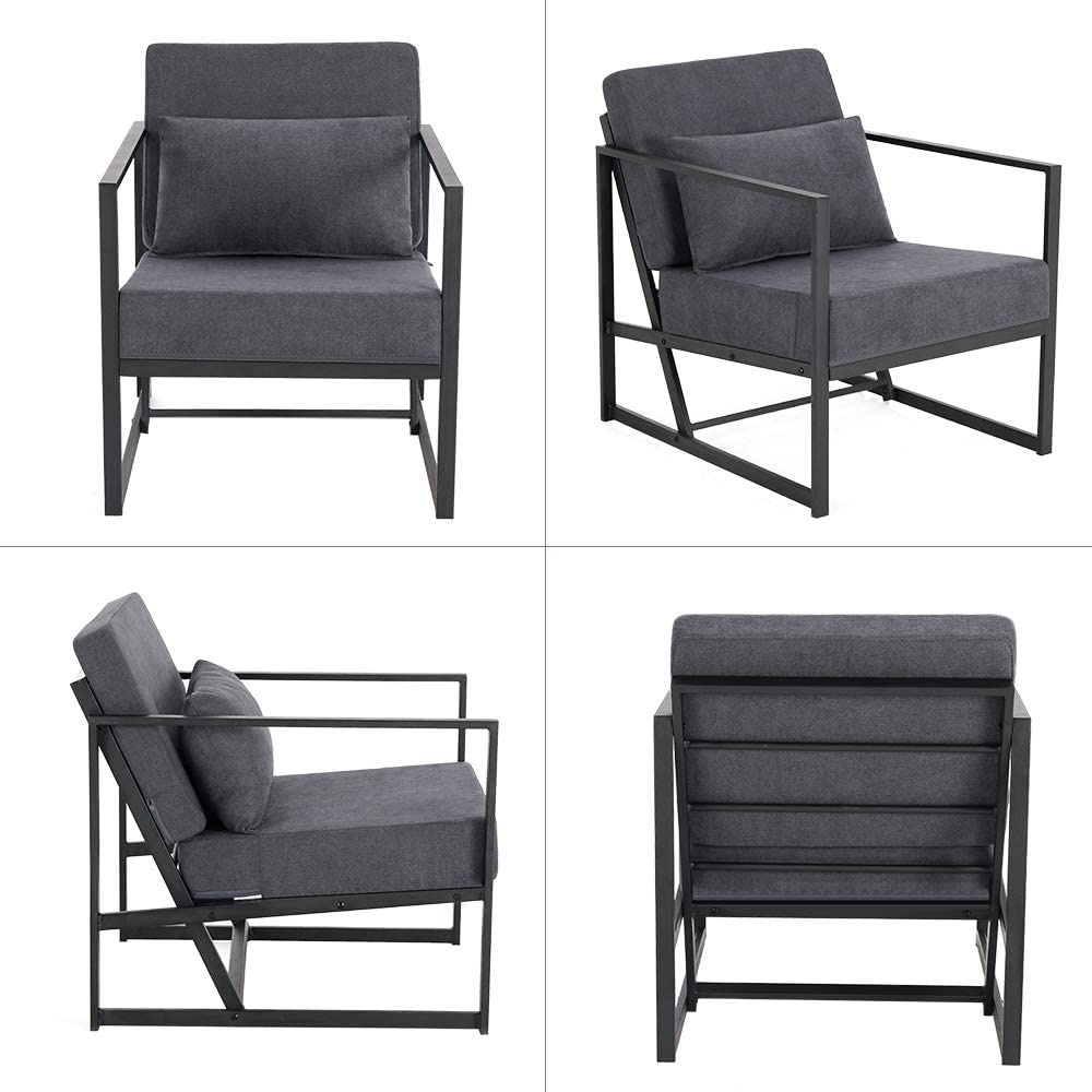 Mingone Sessel Wohnzimmer Design Loungesessel Dunkelgrau Cocktailsessel Polstersessel Einzelsofa Vintage Retro ohne Hocker Einzelsessel mit Leinenstoff,60 x 72 x 72cm
