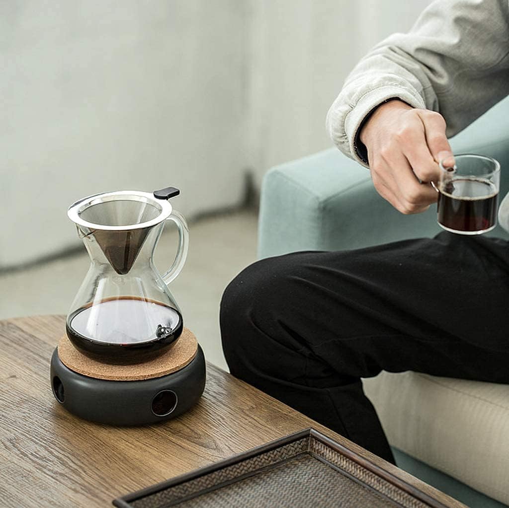 Ceramic Teapot Warmer Portable Teapot Dish Warmers Holder Insulation Base Tea Accessories for Home （Without Candle） (Color : Green) (Black)