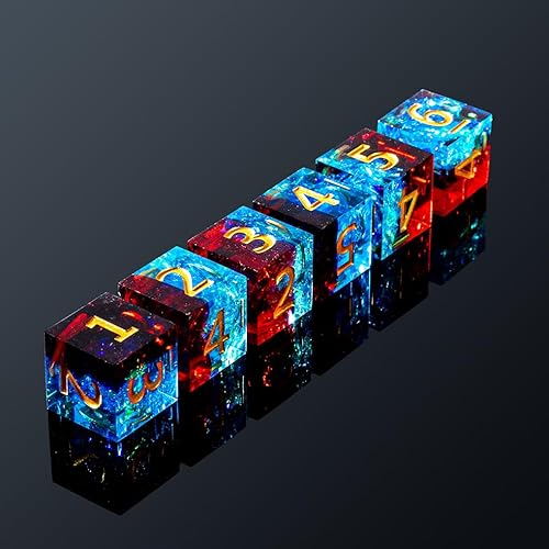 Miniatura 4 de Yiotfandoll 6 dados poliédricos D6 de 0.630 in de resina para juegos de mesa RPG MTG DND (rojo y azul)