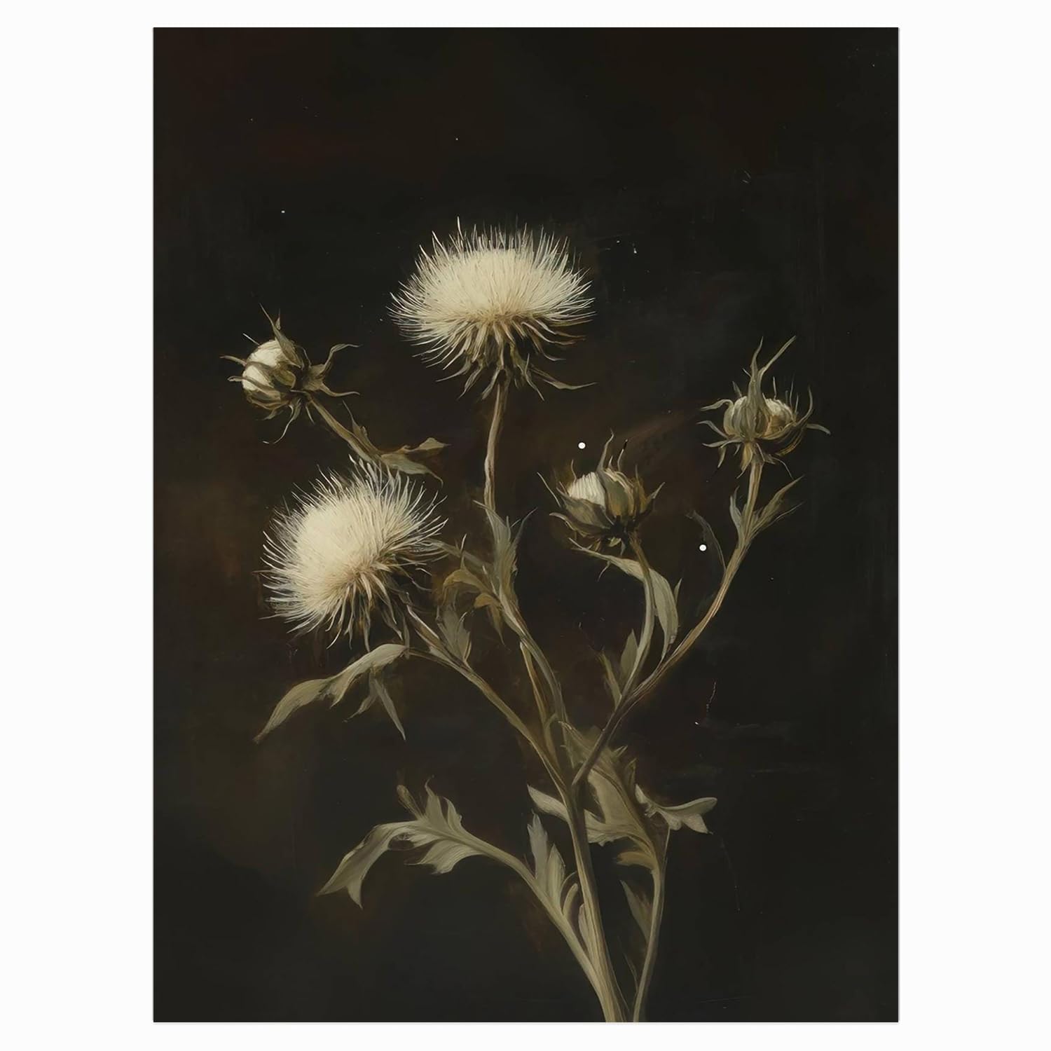 Dark and Moody Floral Art,Antique Thistle Oil Painting,Moody Flower Print,Dark Academia,Gothic Bedroom Living Room Office Decor24x36inch Unframed