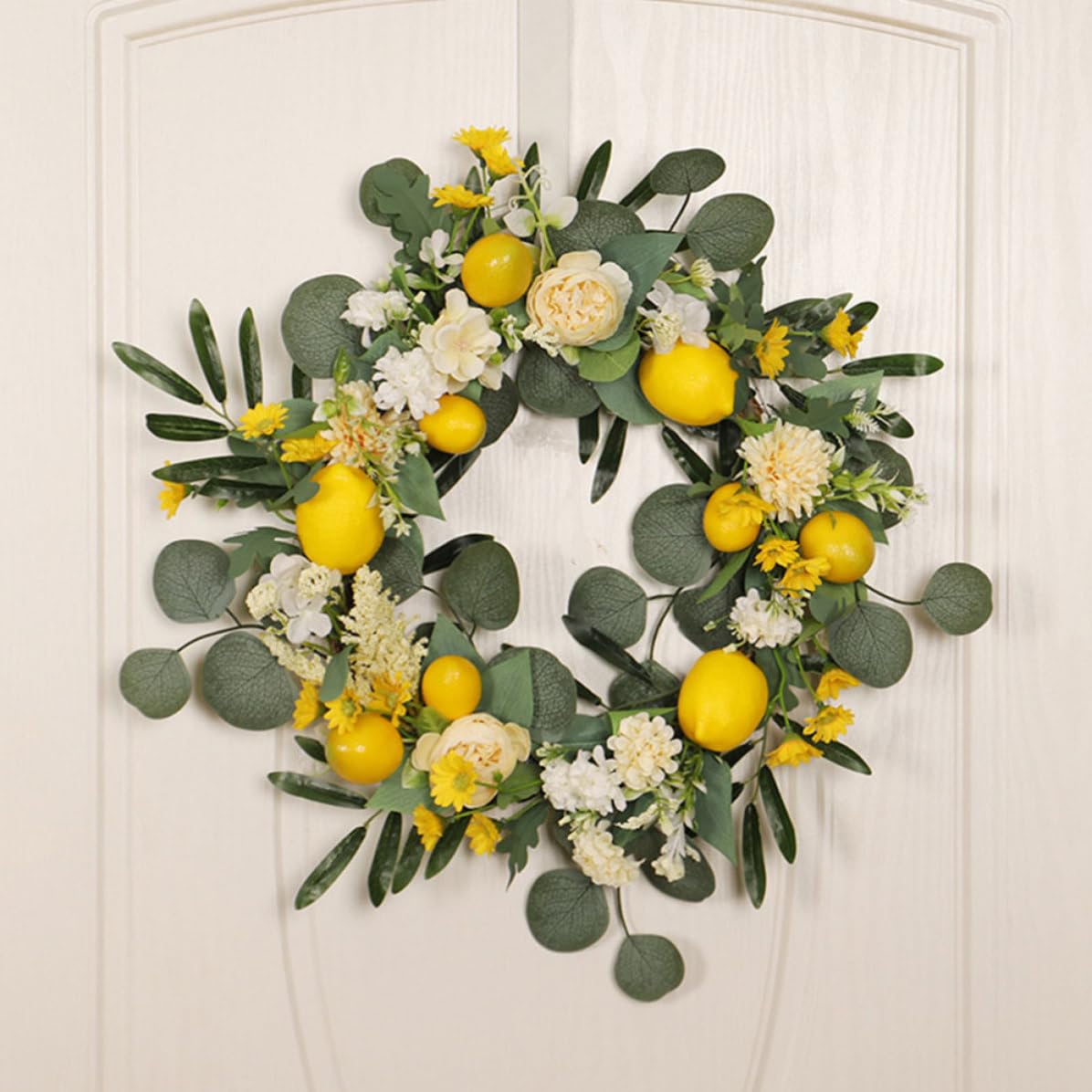 Ghirlanda Fiori Estivi Gialla in Plastico e Rattan, Anello
