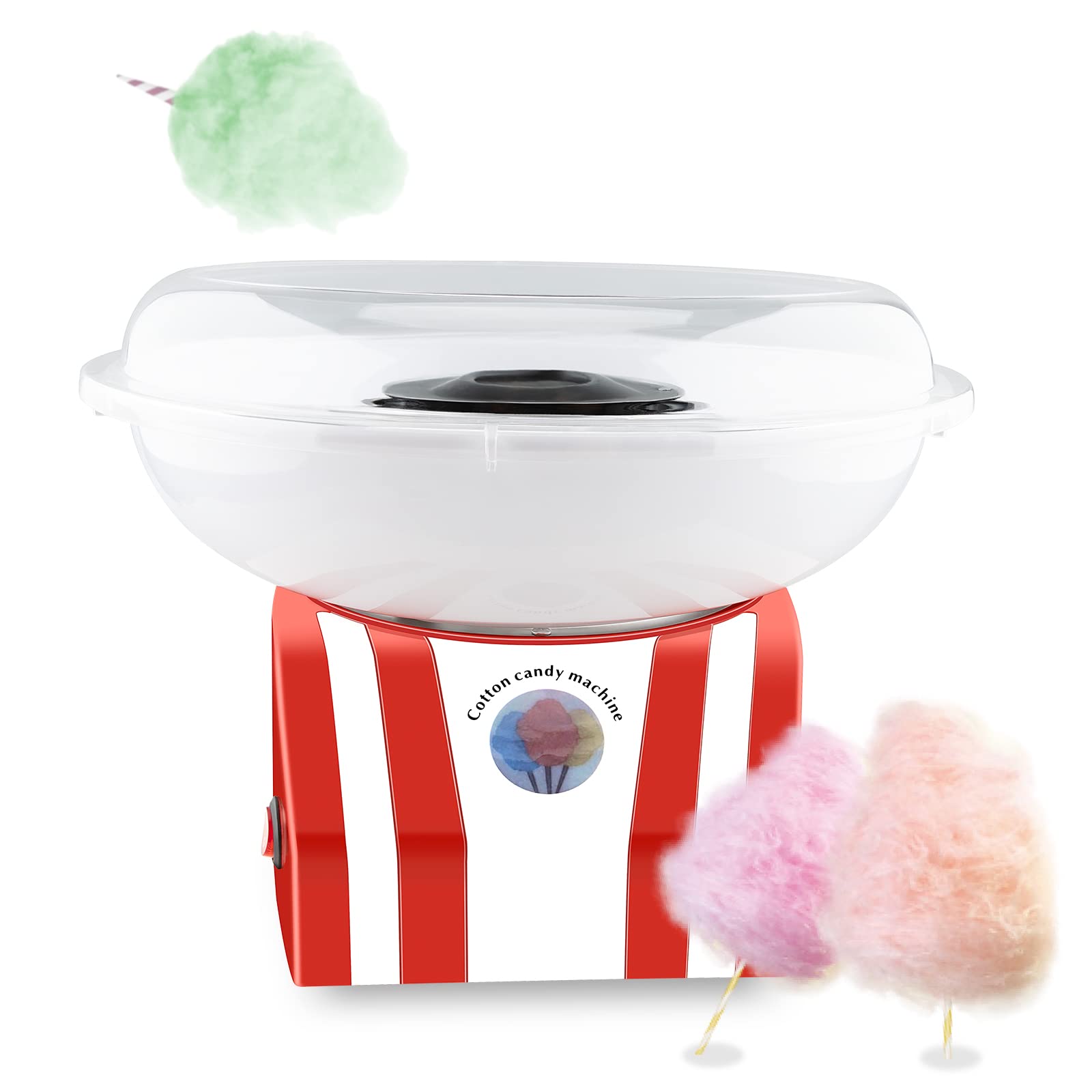 Adhafera Candy Floss Machine for Kids, Cotton Candy Machine Maker 450W, Home-Use, DIY, Party, Gift, Birthday, Red，white, 755419680717,