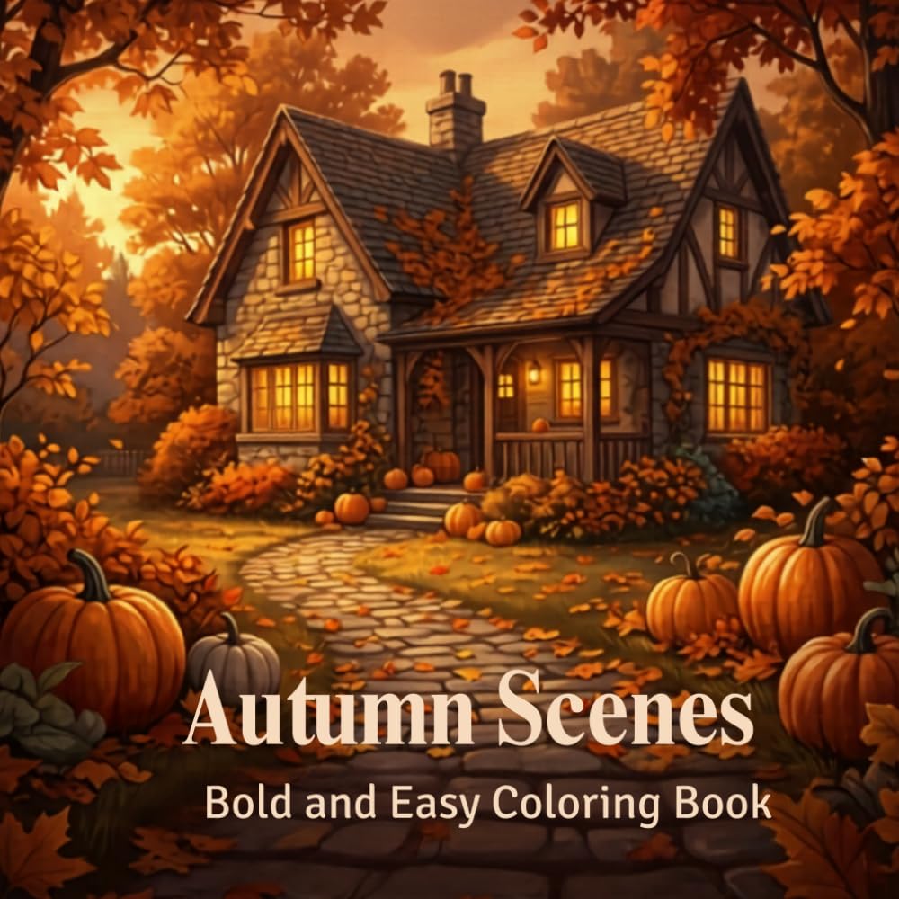 Autumn Scenes Coloring Book: Bold and Easy Coloring Book for Adults and Teens | Cozy Fall Cottages, Pumpkins, Autumn Landscapes and Relaxing Seasonal Designs