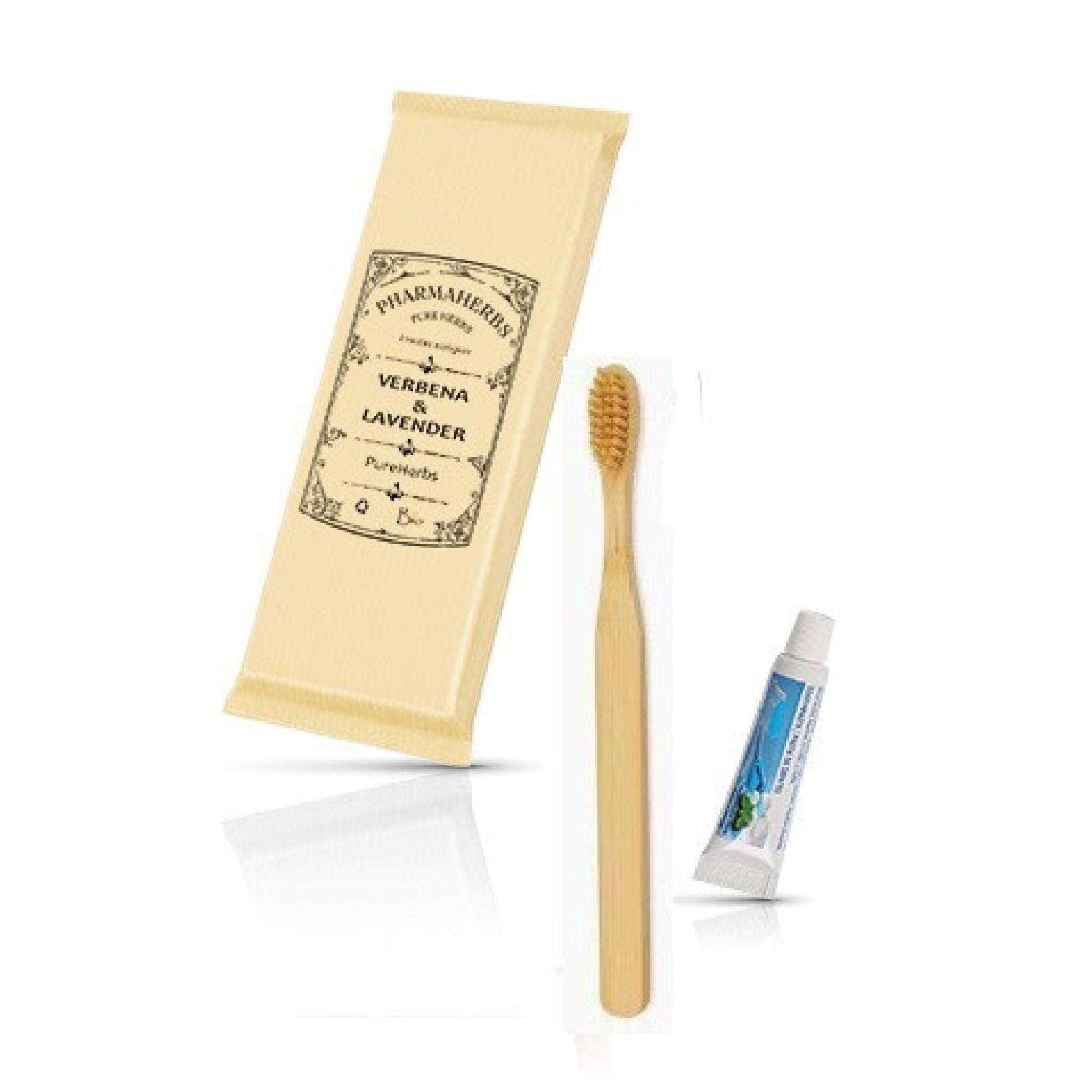 Pack de 100 Kits Dentales de Bambú con Cepillo de Cerdas Suaves Bio y Tubo de Pasta Dental - Ecológico y Sostenible, Ideal para Hoteles y Viajes