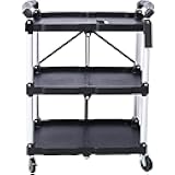 3 Layers Folding Collapsible Service Cart Pack-N-Roll Folding Collapsible Service Cart, Black, 150 Lb. Load Capacity per Shelf