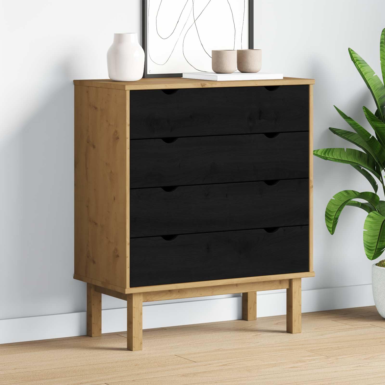 vidaXL Komoda z szufladami z szufladą OTTA Czarny 76,5 x 39,5 x 90 cm