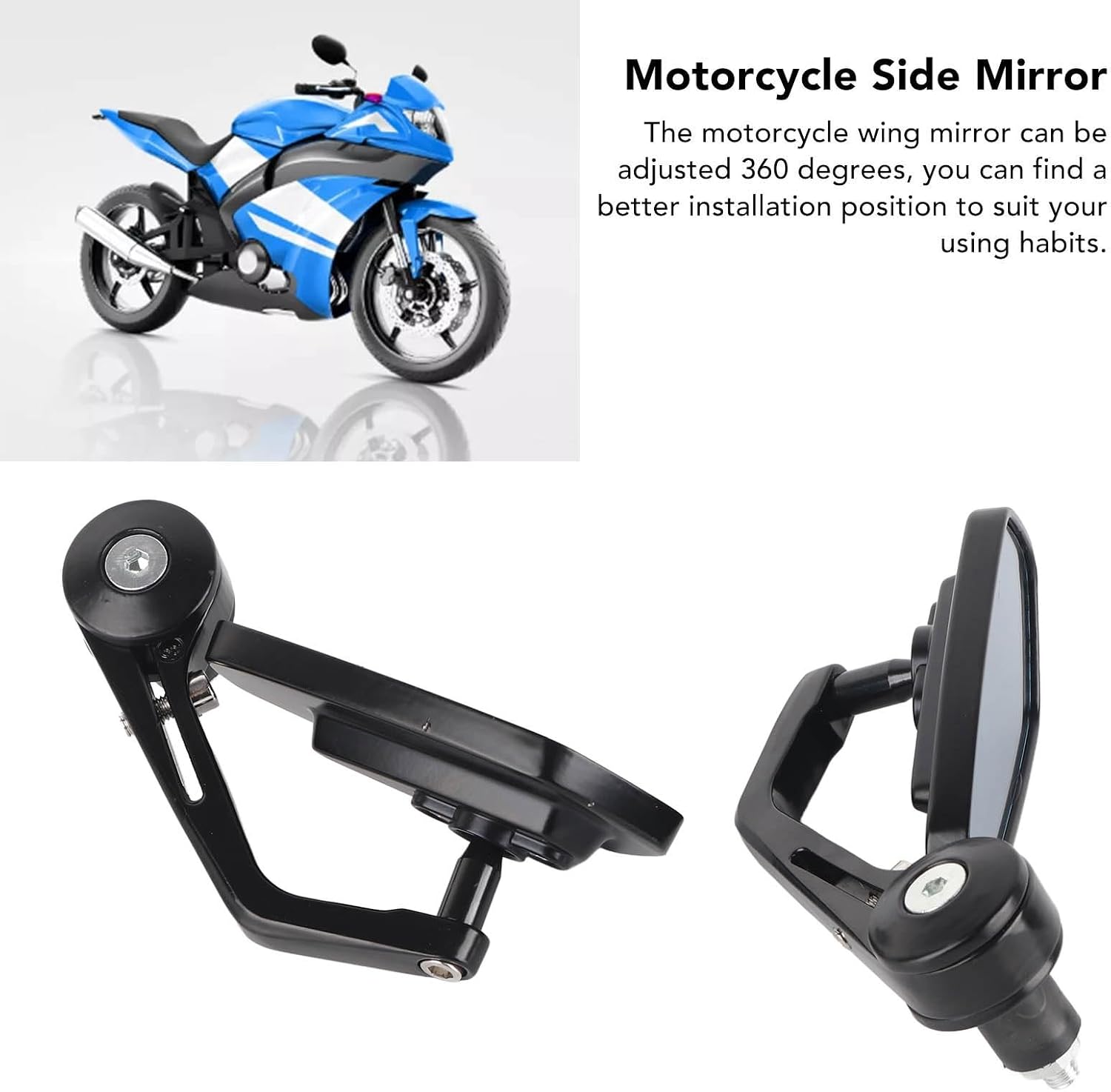Pilipane Clear Wide View, 2Pcs Motorcycle Rearview Mirrors, for Long-Lasting Aluminium Alloy Handlebar Wing Mirrors