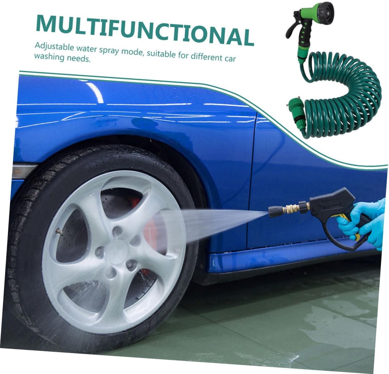 Mikikit 1set Coil Garden Hose Set Expandable Water Hose Nozzle for Car Washing and Garden Use Eva Material Flexible Design for Easy Handling