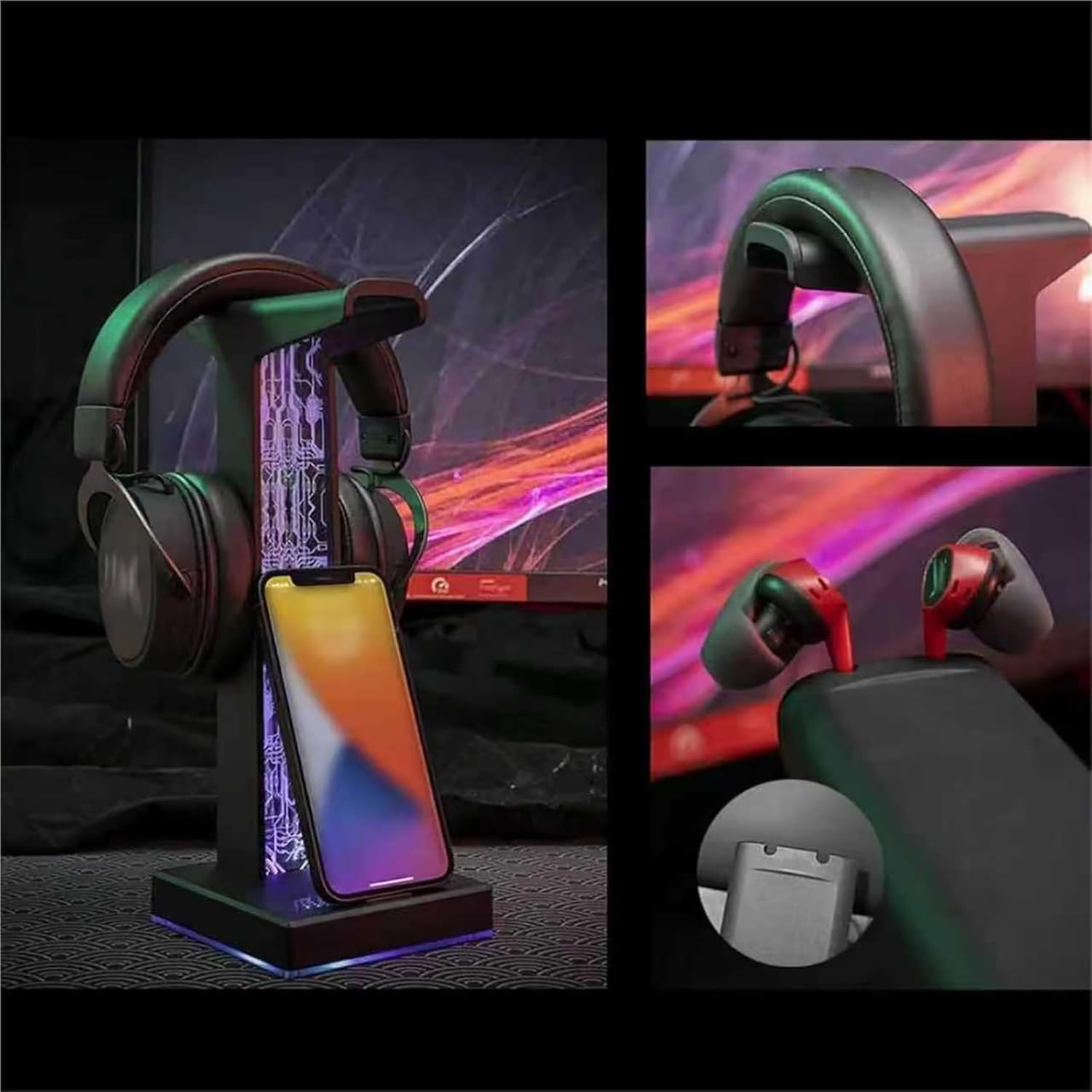 COYEUX Soporte Acrílico para Auriculares Gaming, Soporte RGB para Auriculares con 2 Puertos USB Y Puerto De Audio De 3,5 Mm, 10 Modos De Iluminación, Accesorios para Juegos De Ordenador para Todos