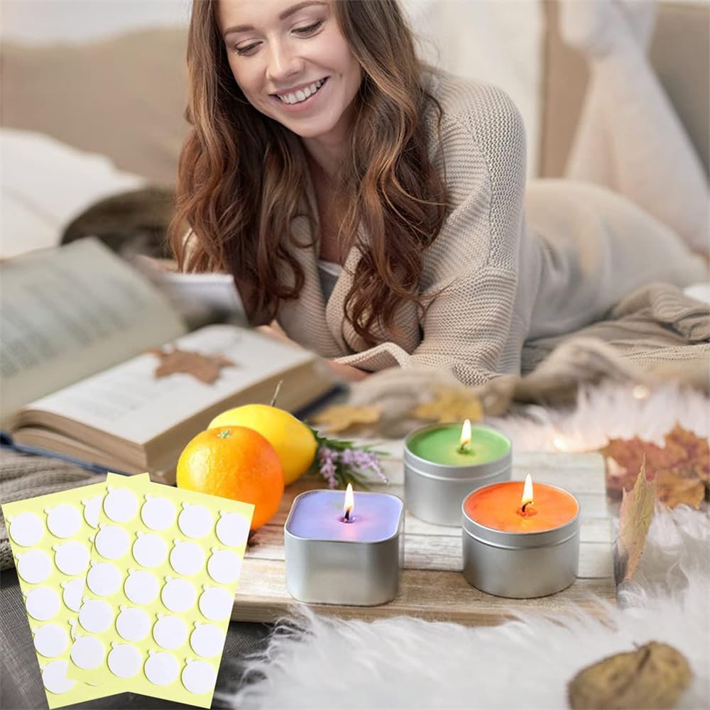 240Pcs White Candle Wick Stickers,Candle Making Kit, Candle Making Supplies, Double Sided Candle Stickers, Heat Resistant for Hot Wax Candle Making，Crafting