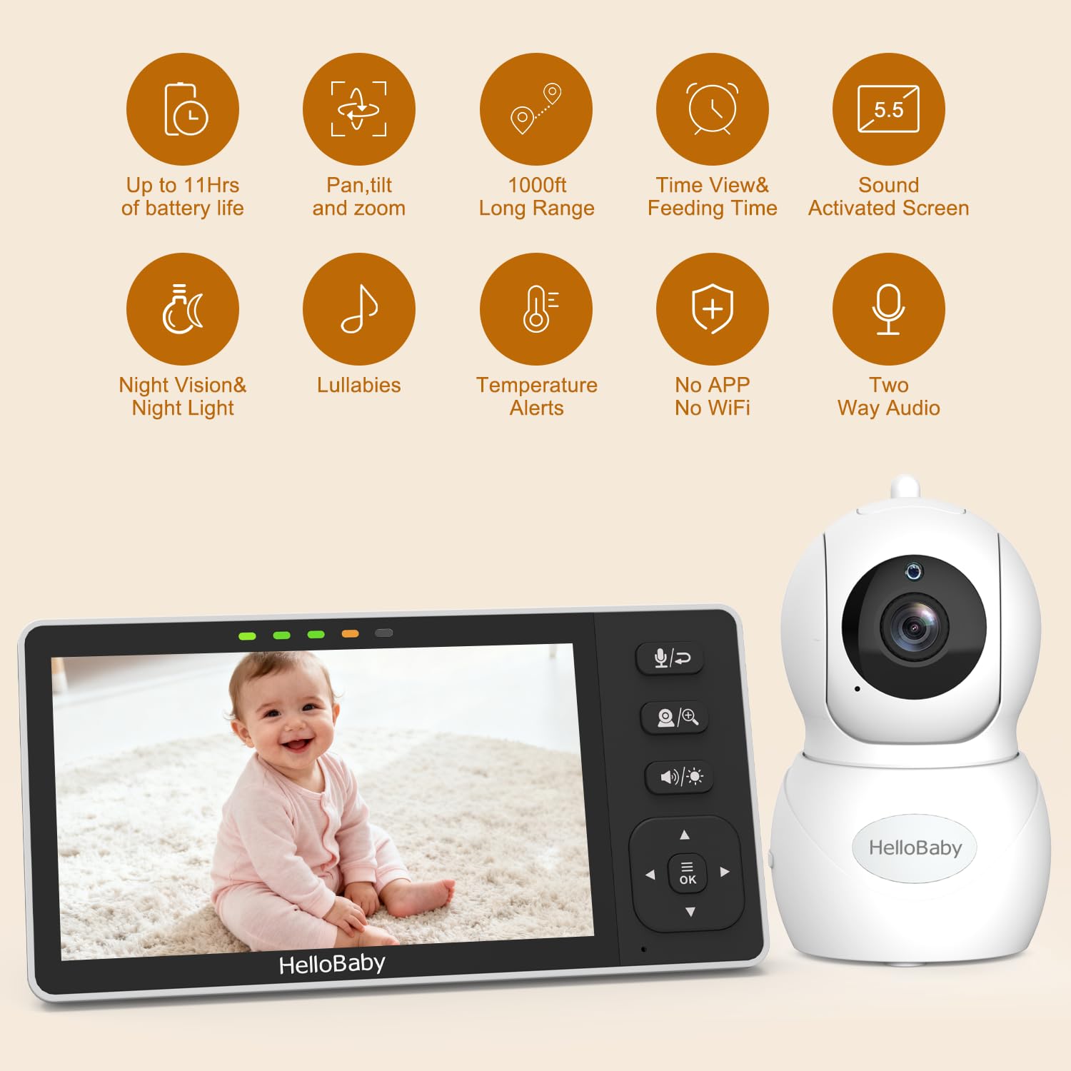 Amazon.com: HelloBaby 5.5'' HD Video Baby Monitor with 1080P