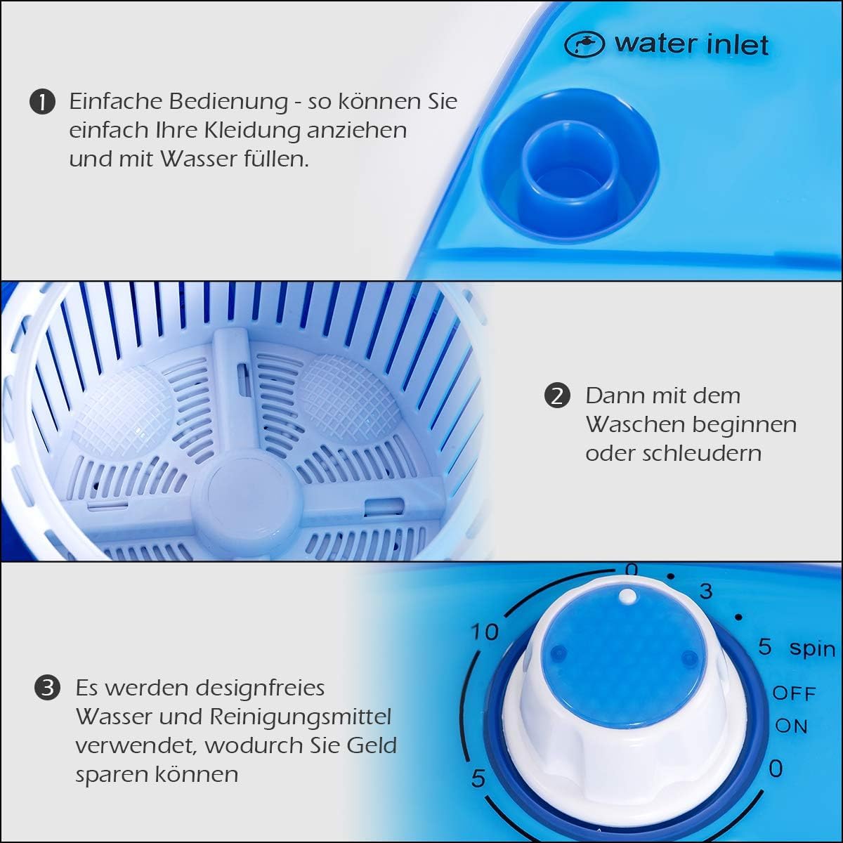 COSTWAY Mini-Waschmaschine 170W, 2,5kg Kapazität, Reise Campingwaschmaschine mit Trockenschleuder