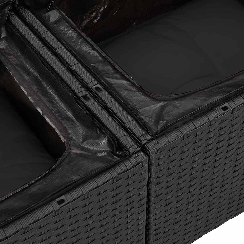 Set di divani da giardino modulari, 6 pezzi, in polyrattan nero, con vano portaoggetti sotto i cuscini, scomparti impermeabili per coperte e attrezzi, resistente alle intemperie, per terrazza