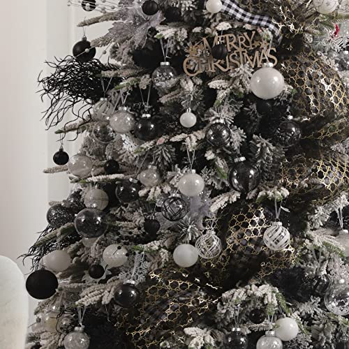 Clear Christmas Ball Ornaments,24ct Shatterproof Plastic Decorative Christmas Ornaments Hanging Xmas Tree Baubles Set with Stuffed Delicate Glittering Decorations for Holiday Party Home Decor(Black) - image 7