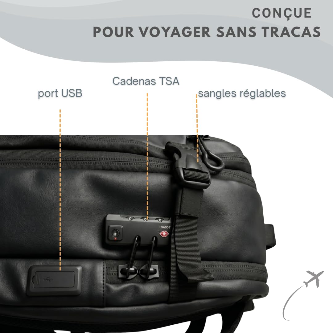 Sac de Voyage Sous Vide – Avion Bagage Cabine Avec Ouverture Valise (Noir)