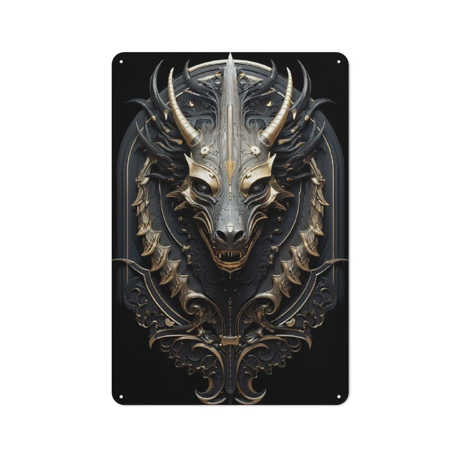 Junmoney Style-21 Loft Style Metal Wall Sign 30X20cm Featuring Regal Monarch Dragon Pride, Studio Wall Art For Loft, Studio, Office Or Creative Room