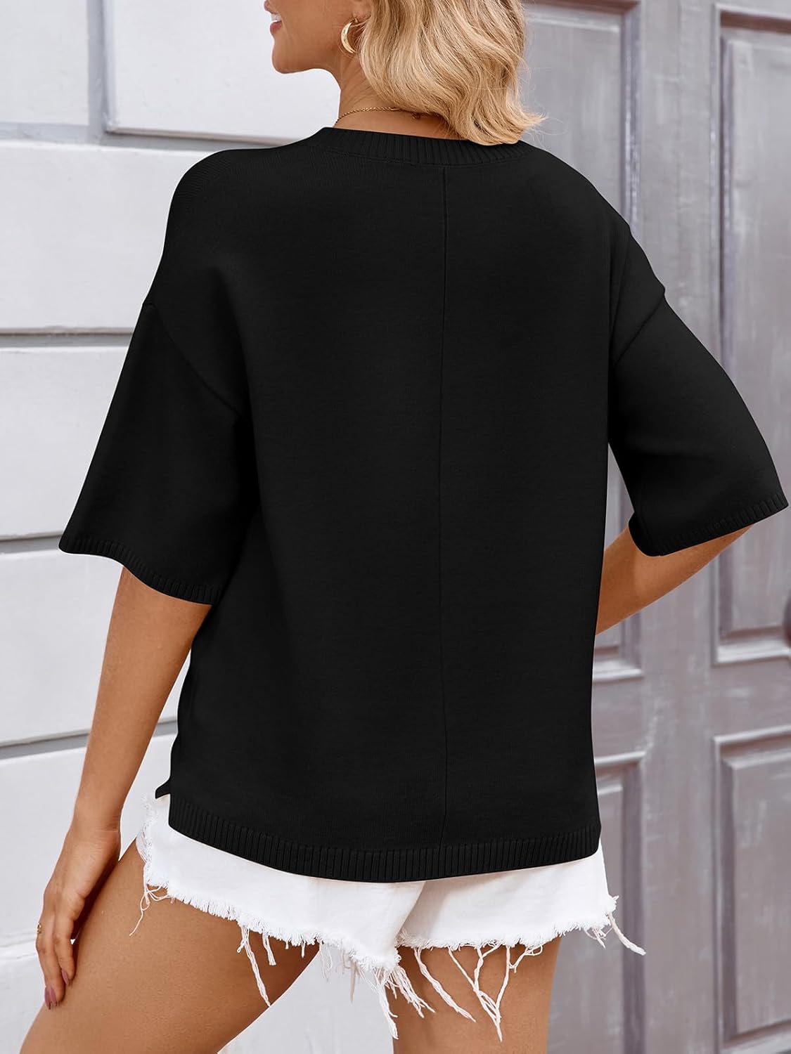 Womens Short Sleeve Sweater Oversized Crewneck Cozy Knit Pullover Tops Trendy 2026 Business Casual Tee Shirts - Image 6