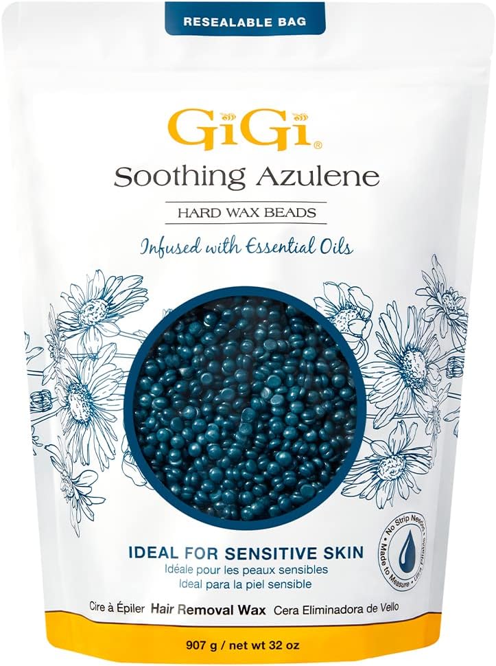 GIGI (950ml, Soothing Azulene) - Hard Wax Beads, Soothing Azulene Hair Removal Wax for Sensitive Skin, 950ml
