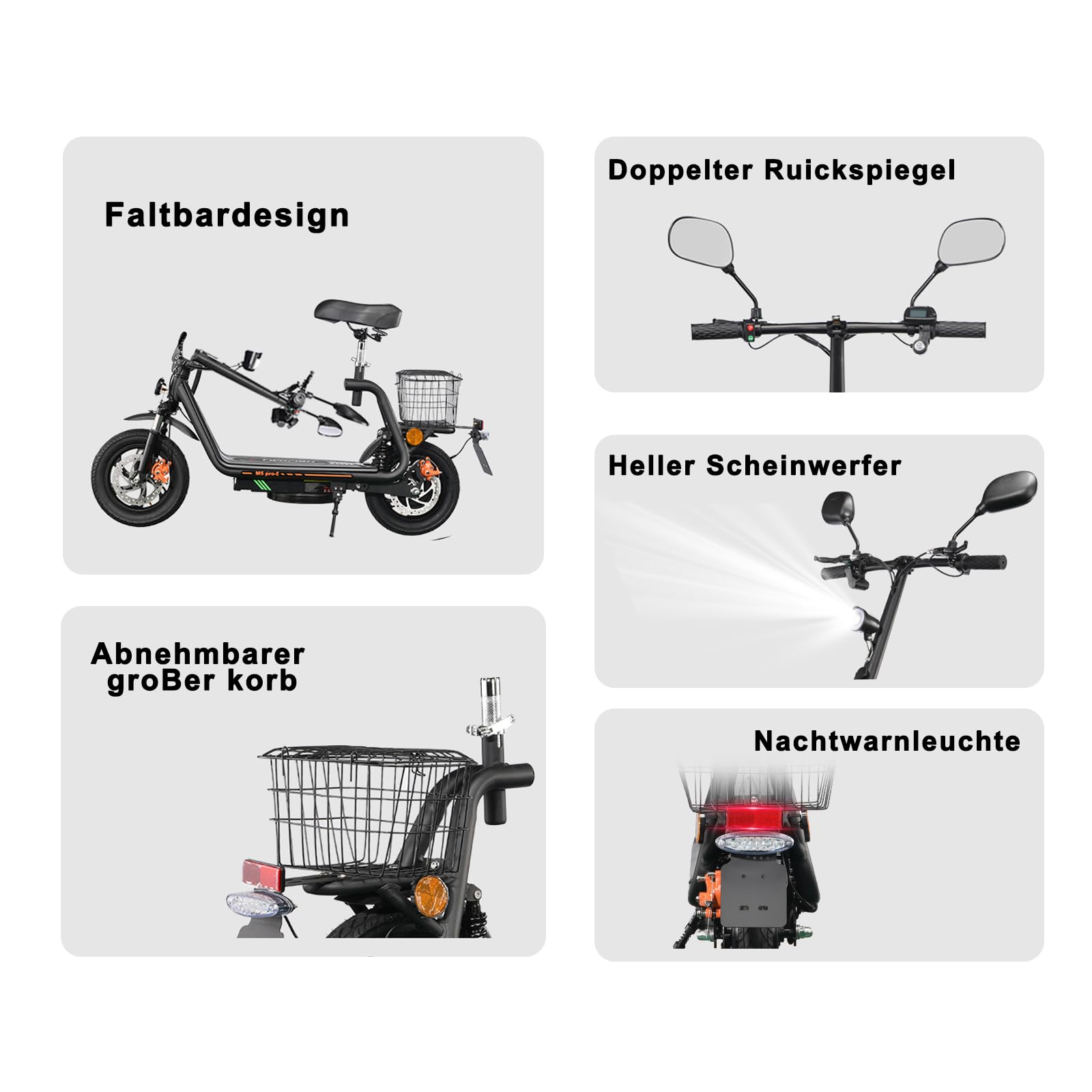 TWOFISH E Moped mit Straßenzulassung, Elektro Motorrad für Erwachsene mit 500W Motor 48V 13Ah Akku, 12/14 Zoll Reifen, IPX4, Display, Rückspiegel, Stoßdämpfendes Design