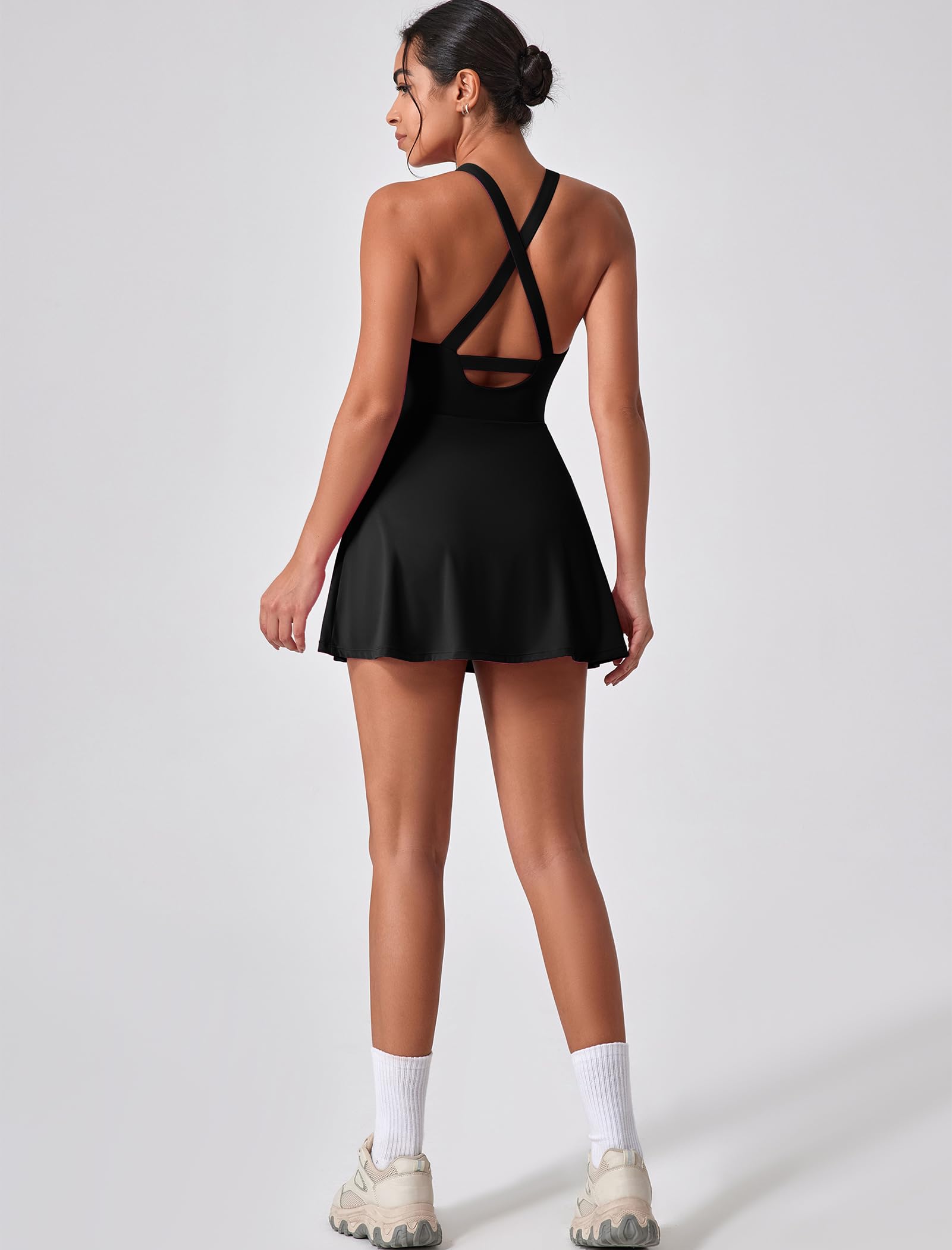 IDOPIP Vestido de tenis mujer con sujetador integrado y pantalones cortos bolsillo cruzado corte trasero