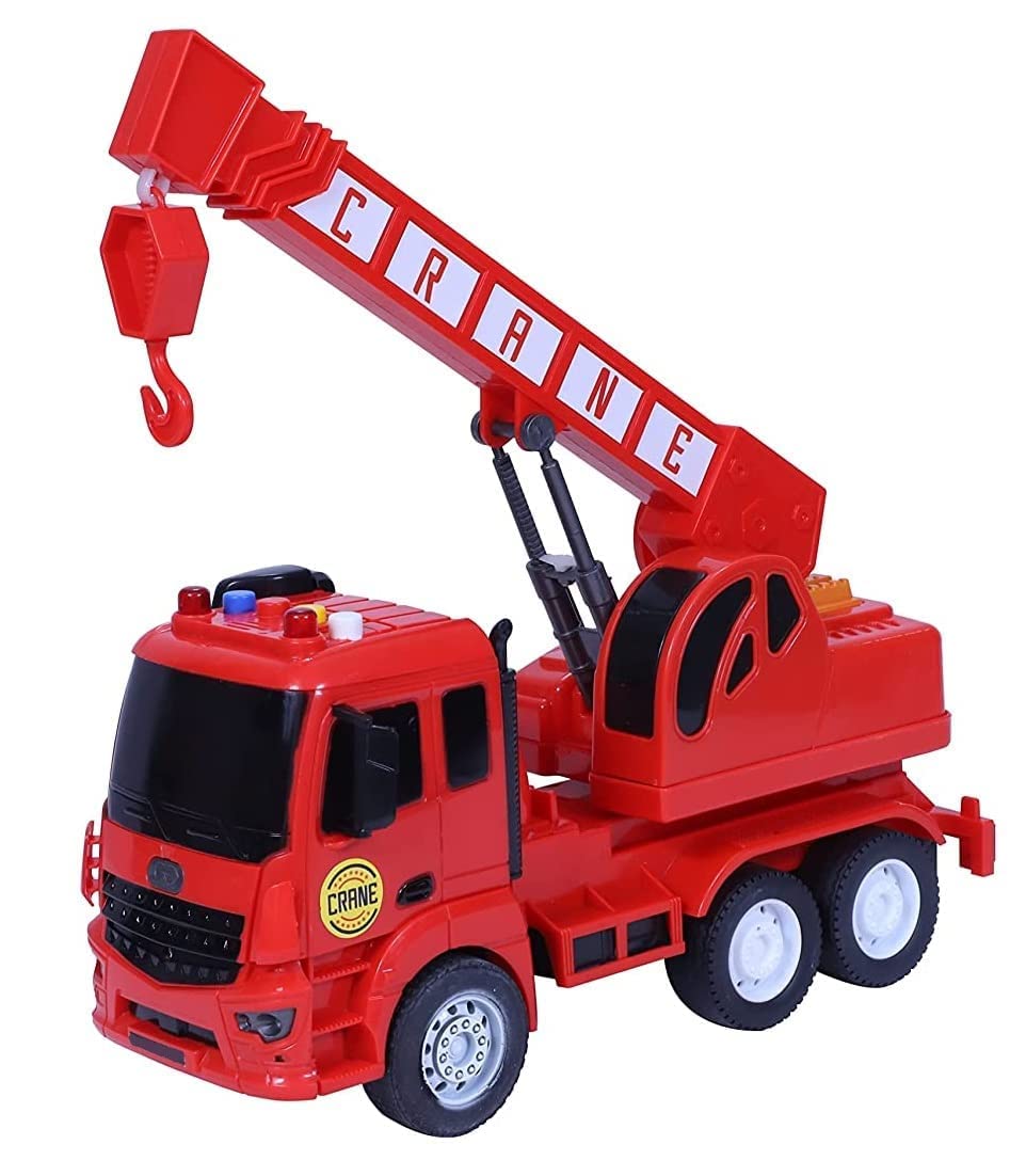 Batrix ABS Plastic Very Durable Rescue Crane Truck Push and Go Friction Powered Unbreakable Pull Back Rescue Crane Truck Vehicle Tank Toy Trucks with Light & Sound for Kids