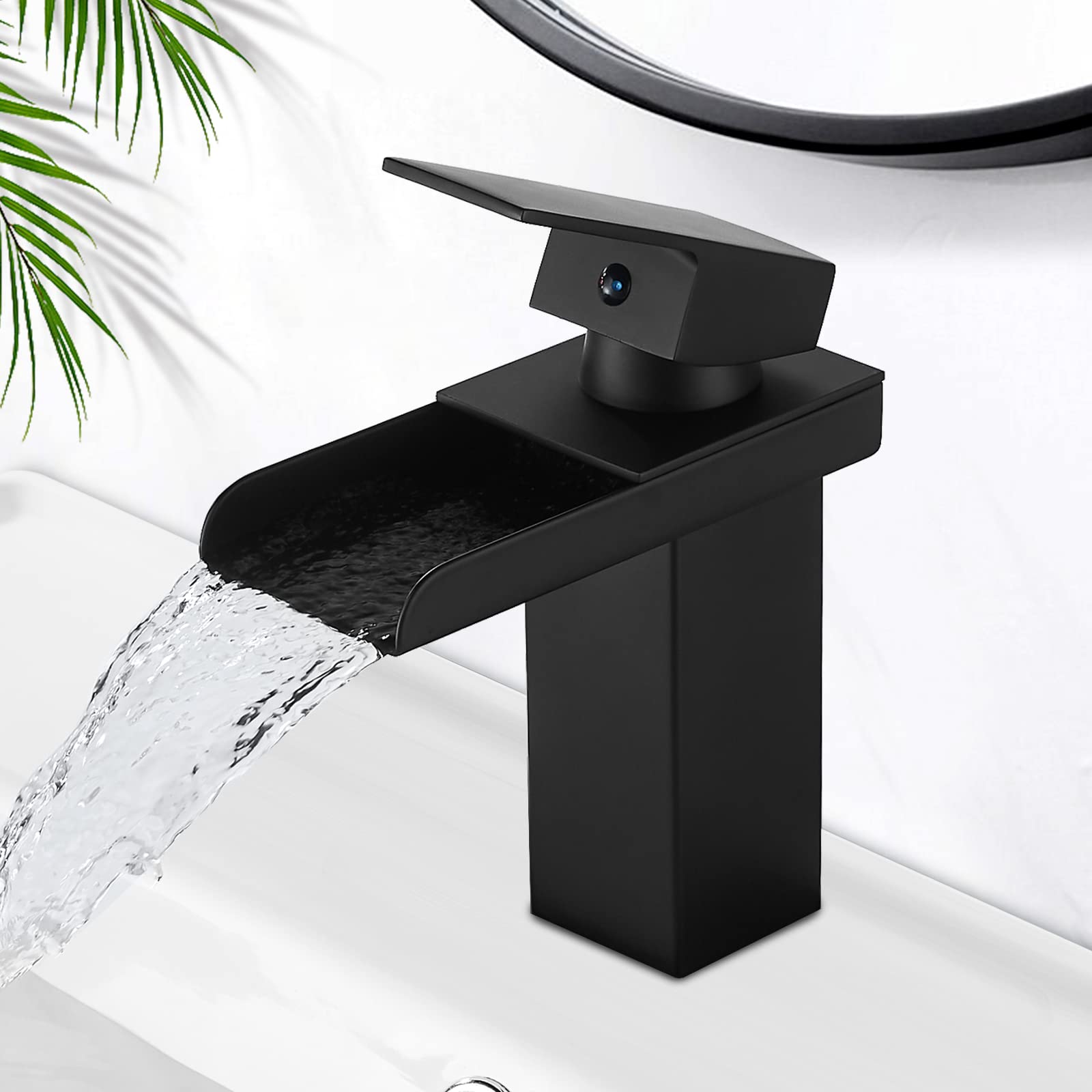 Robinet cascade pour lavabo anti-éclaboussure noir mitigeur de salle de bain en acier inoxydable