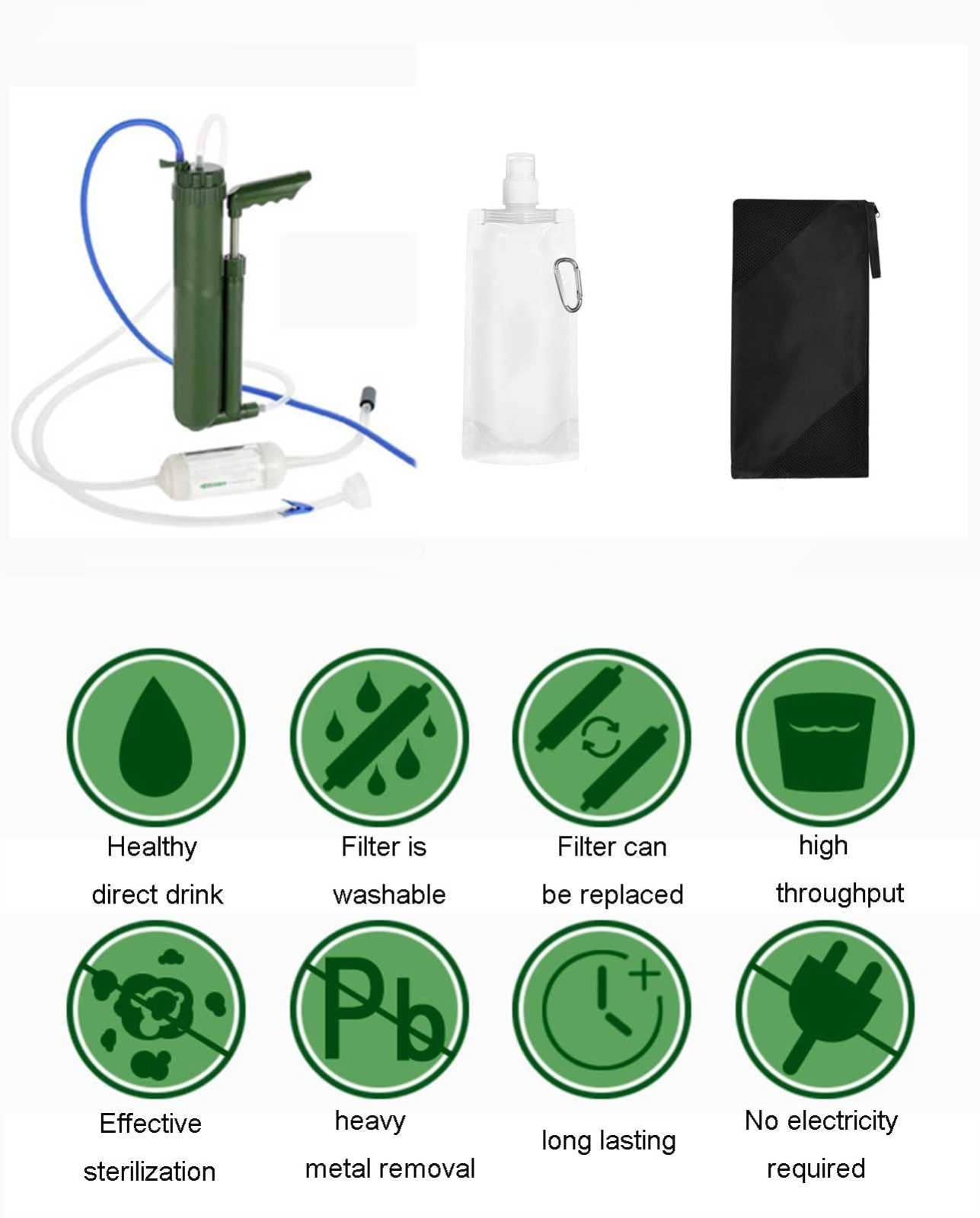 Sistema de Filtración de Agua Purificador de Paja, Filtro de Agua para Camping, Purificador de Agua Portátil para Emergencia Supervivencia Acampada Viaje