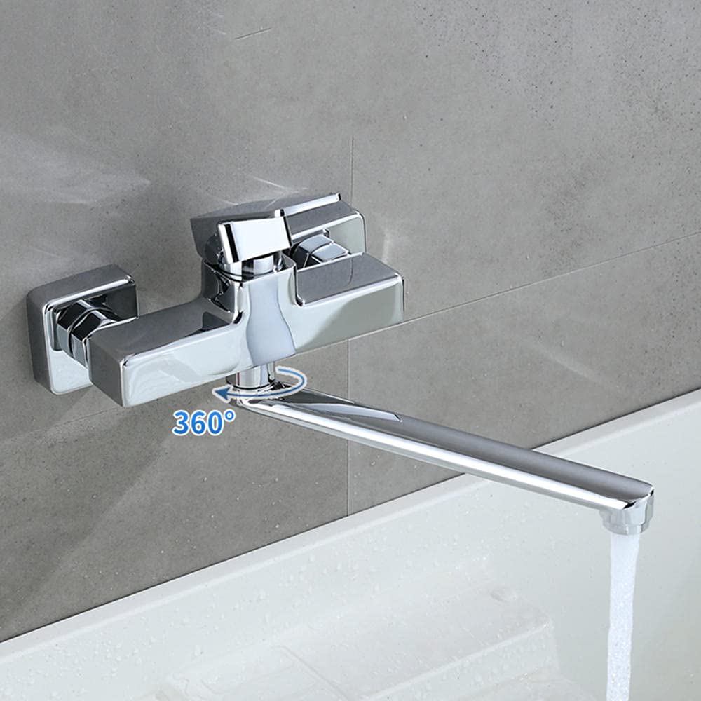 ZLLFHS Monte a Parete Brass rotabile Acqua Calda e Fredda Faucet della Bocca Lunga per lavelli da Cucina -Cromo -25 cm
