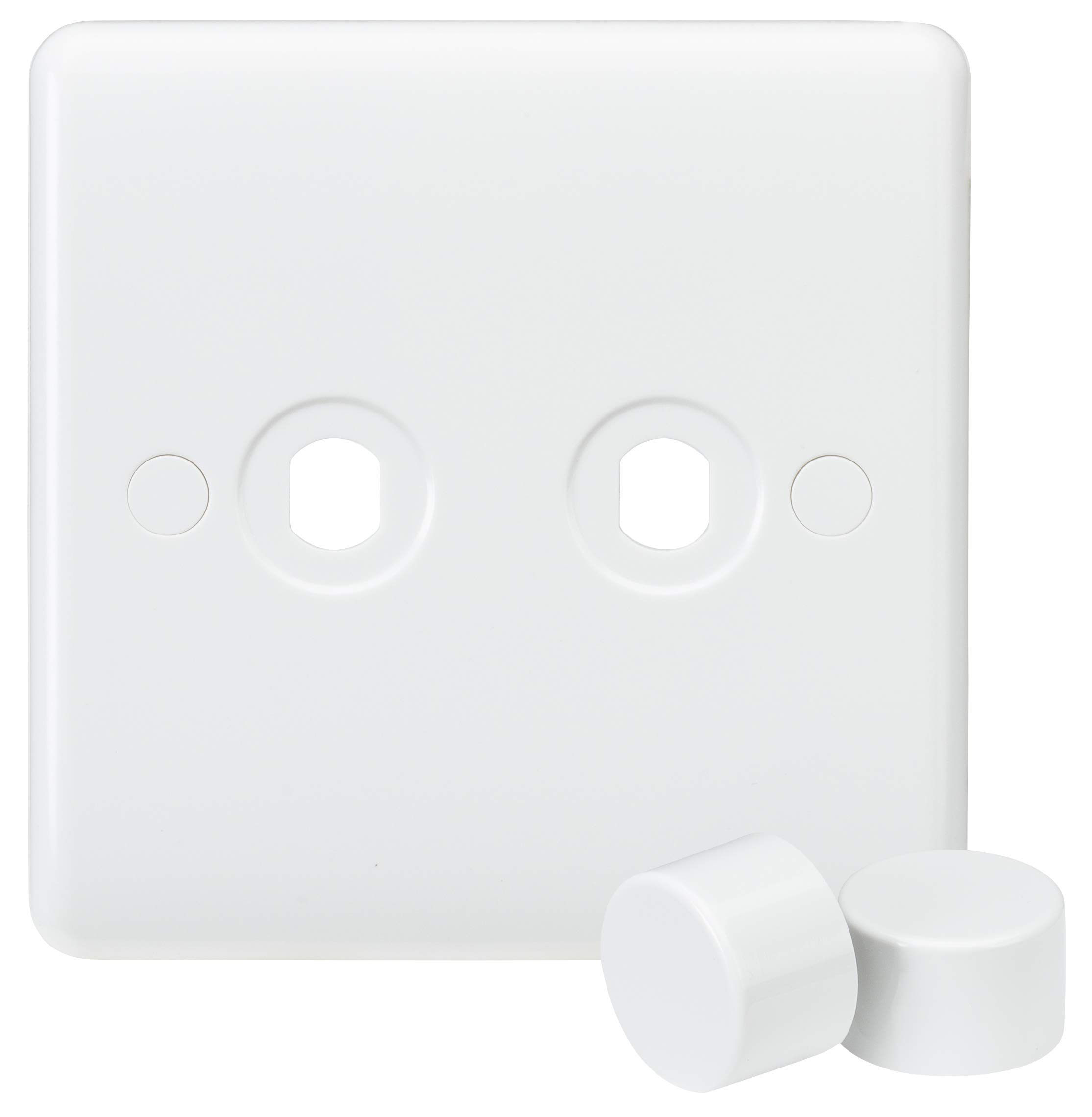Knightsbridge CU2DIM Curved Edge 2 Gang Plate with 2 Matching Dimmer Caps, White