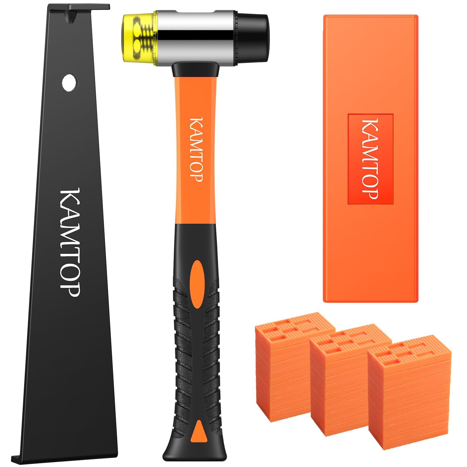 Kamtop Laminate Wood Flooring Installation Tools Kit with 60 Spacers, Floor Fitting Tool, Laminate Flooring Kit with Floor Spacers, Double-Faced Mallet, Rubber Tapping Block, Heavy Duty Pull Bar