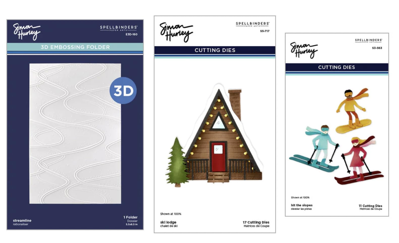 Spellbinders Metal Ski-Son's Greetings Dies And 3D Folder Bundle By Simon Hurley