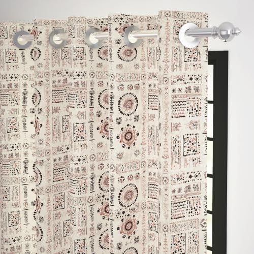 Image of Story@Home Curtains 8 Feet Long Set of 2 | Aztec Printed | Bohemian Cotton Curtain | Light Filtering Curtain | Semi Long Door Curtains for Living Room | (116 X 242 Cm, Peach & Brown)