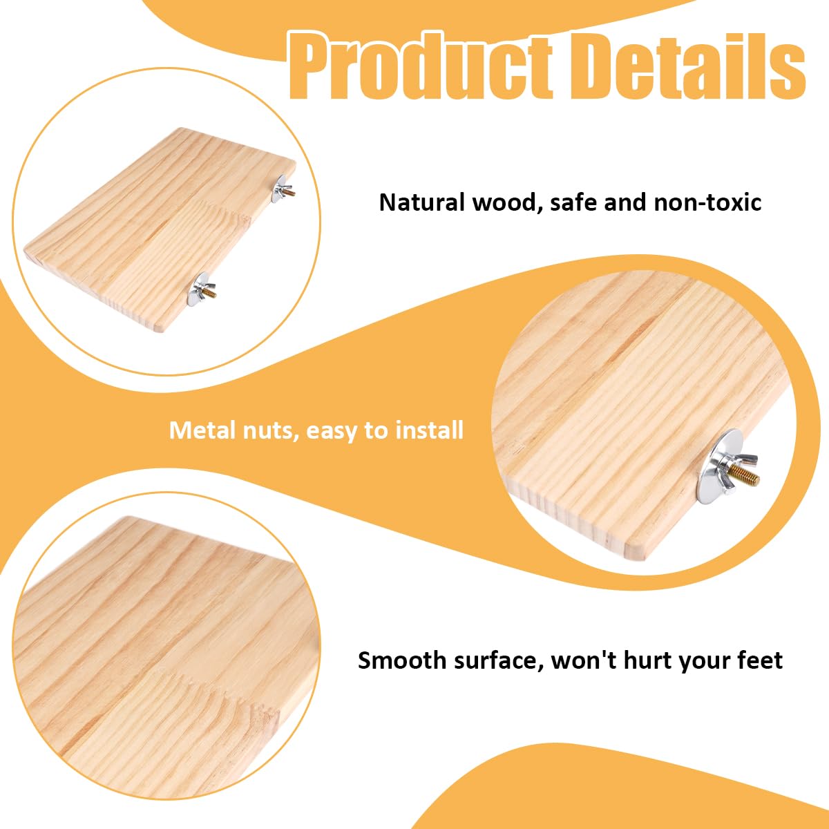 Posatoio Rettangolare per Pappagalli Piattaforma in Legno Naturale 25x15 cm per Gabbia Uccelli Cincillà Criceti Piccoli Animali